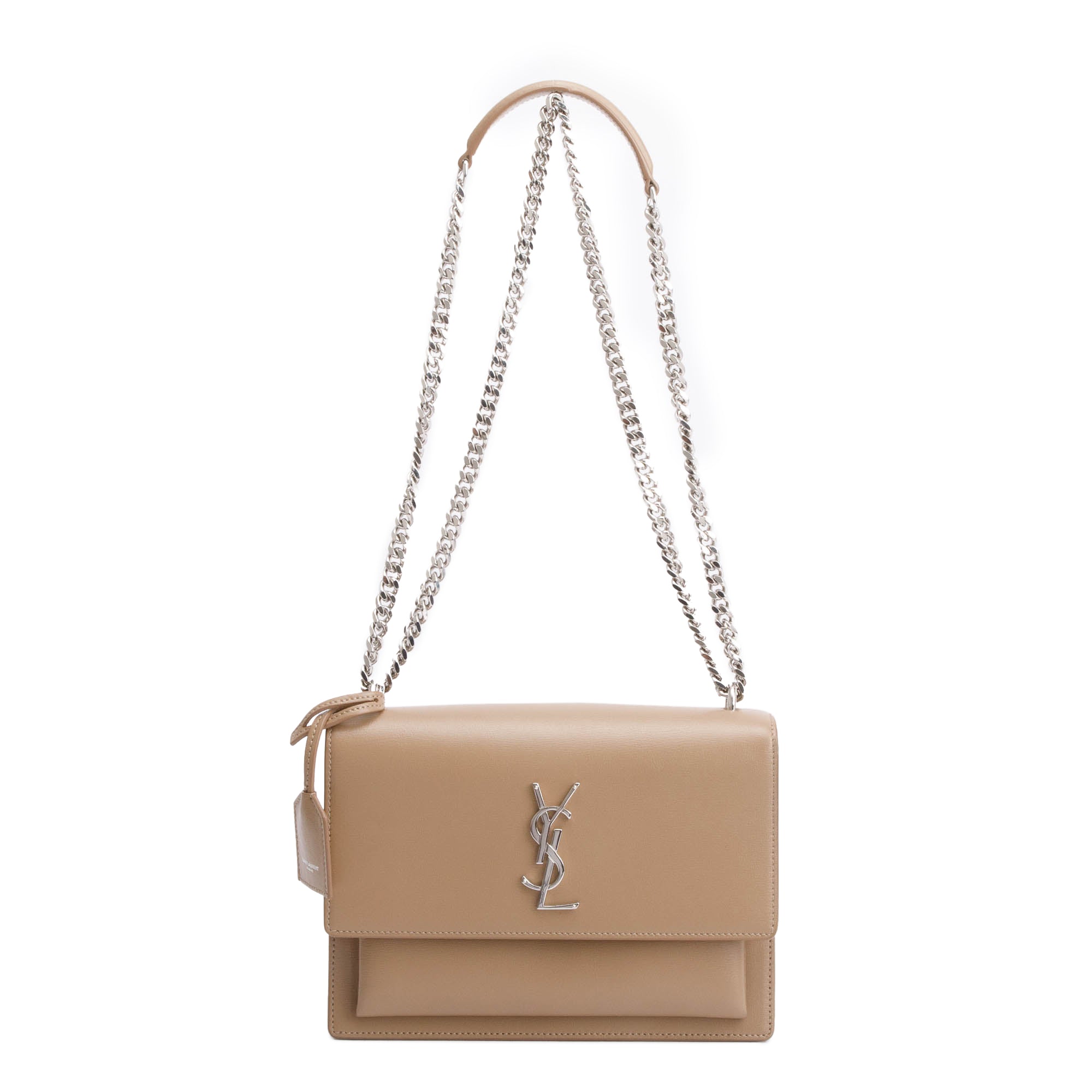 Saint Laurent Beige Calfskin Leather Medium Sunset Shoulder Bag w/ Box