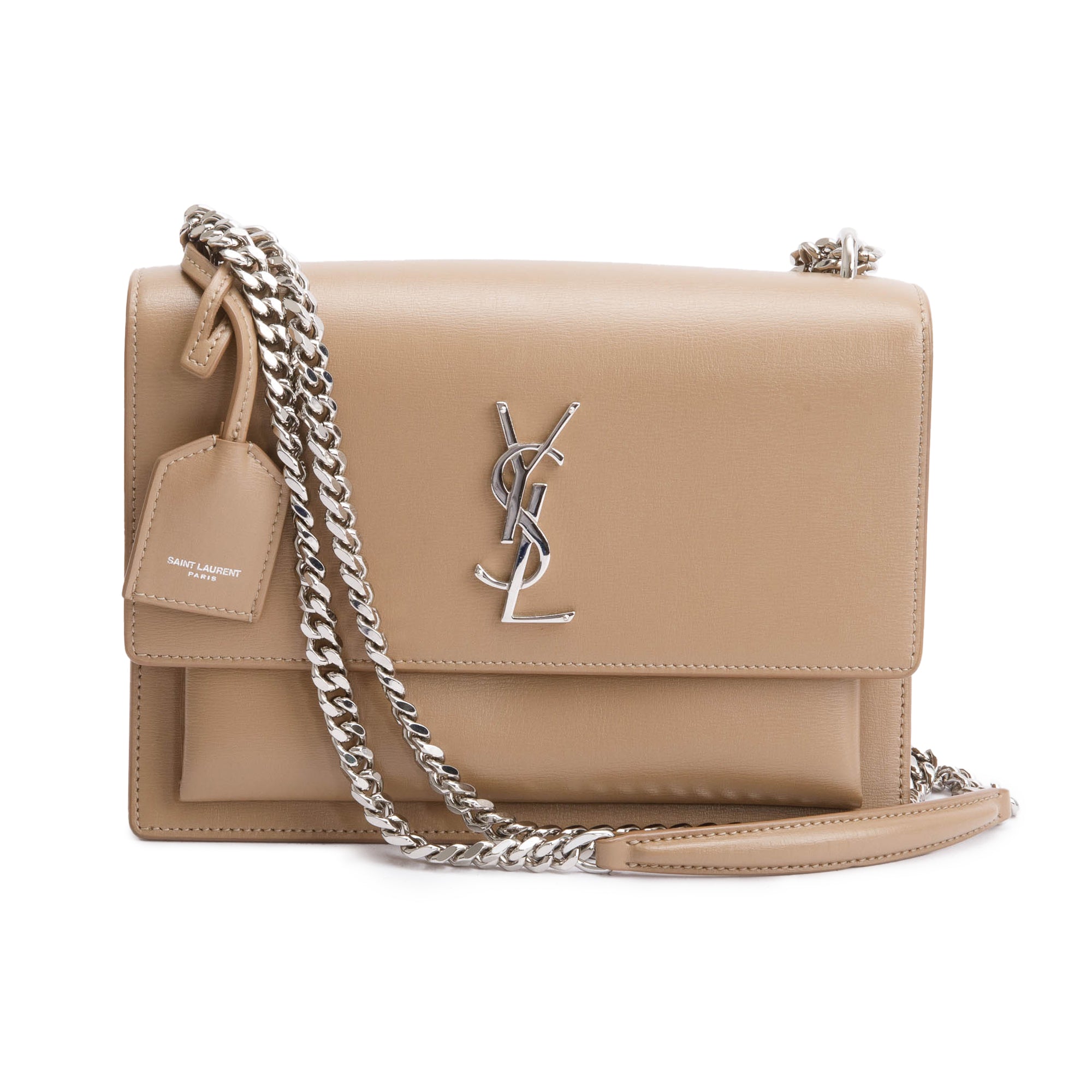 Saint Laurent Beige Calfskin Leather Medium Sunset Shoulder Bag w/ Box