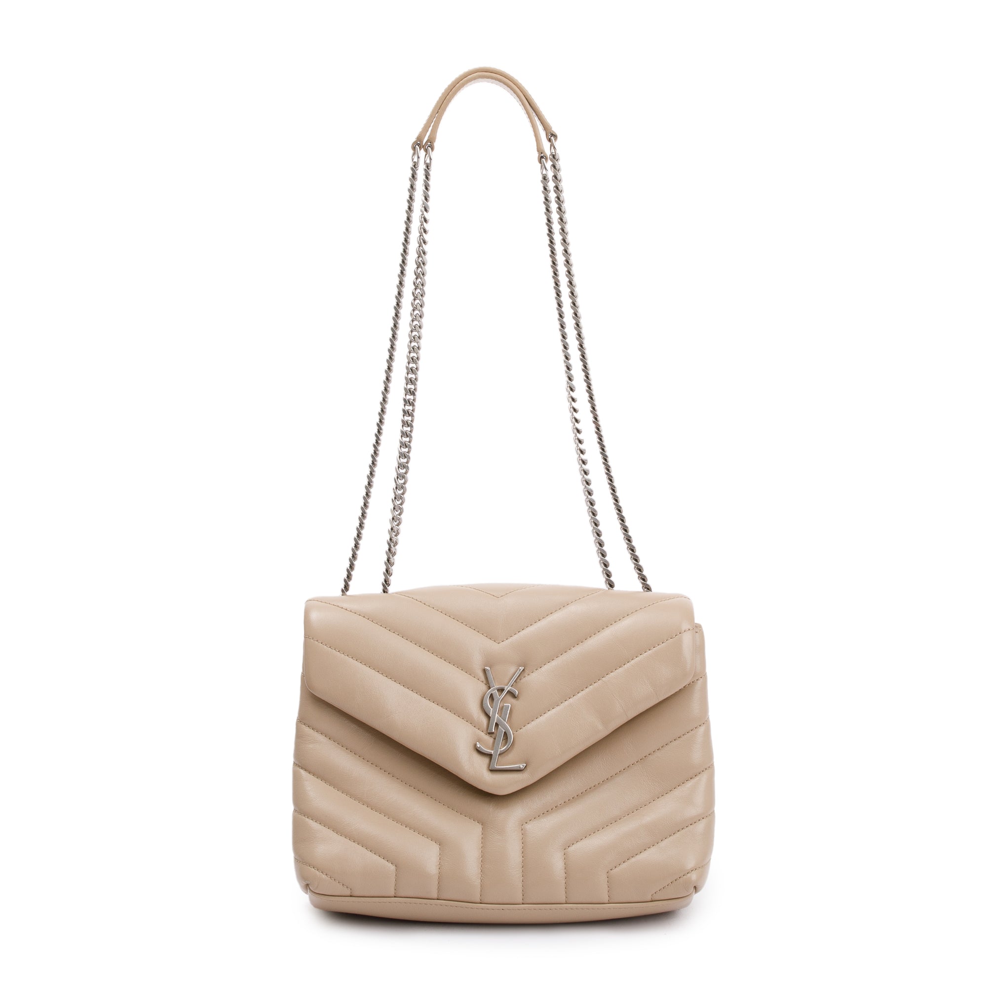 Saint Laurent Beige Calfskin Leather Small Loulou Chain Shoulder Bag