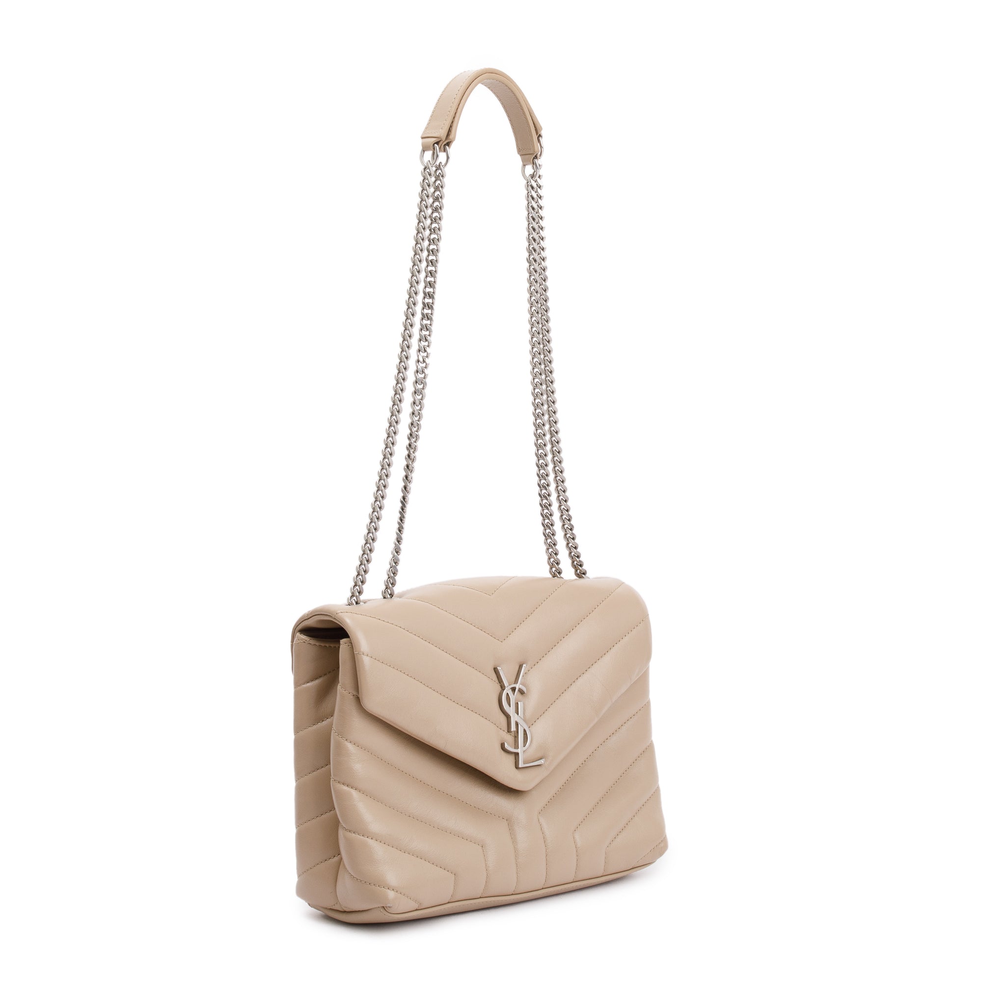 Saint Laurent Beige Calfskin Leather Small Loulou Chain Shoulder Bag