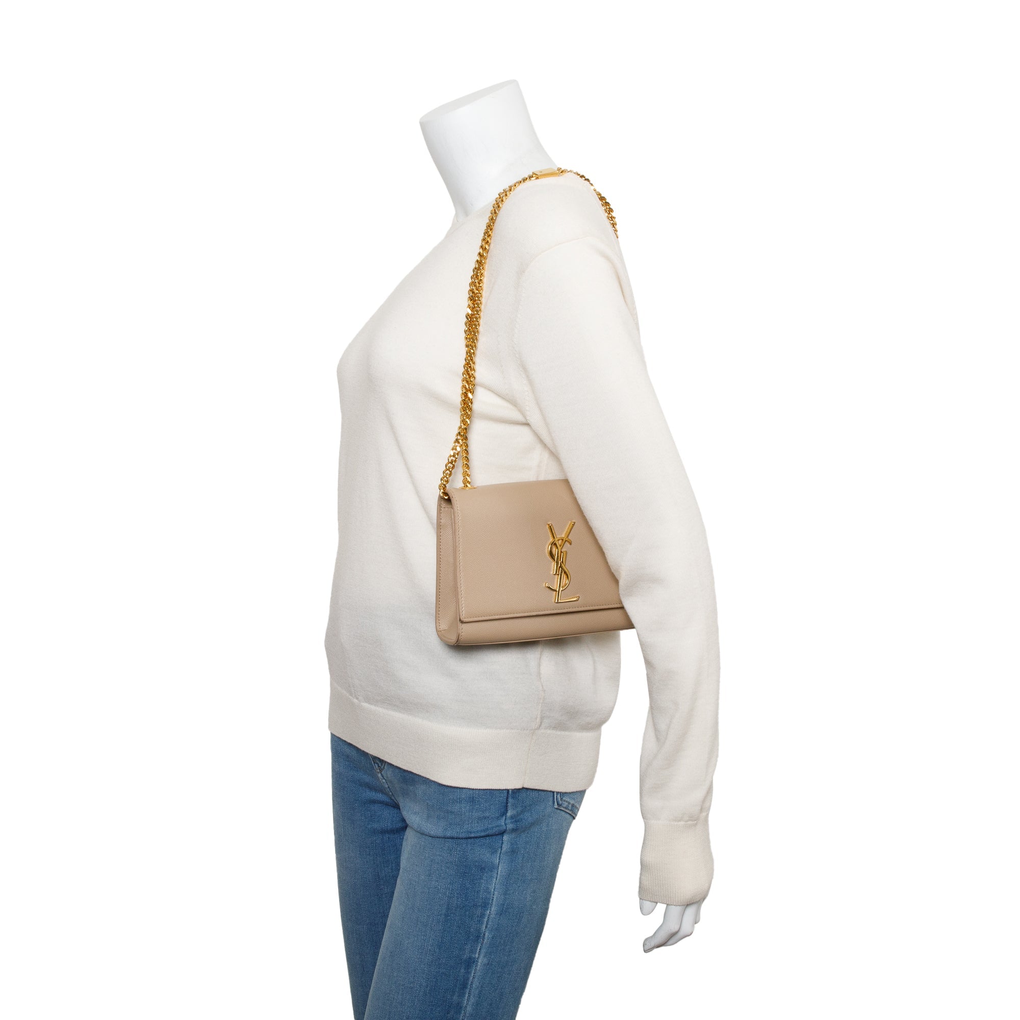 Saint Laurent Beige Grain De Poudre Leather Small Kate Bag