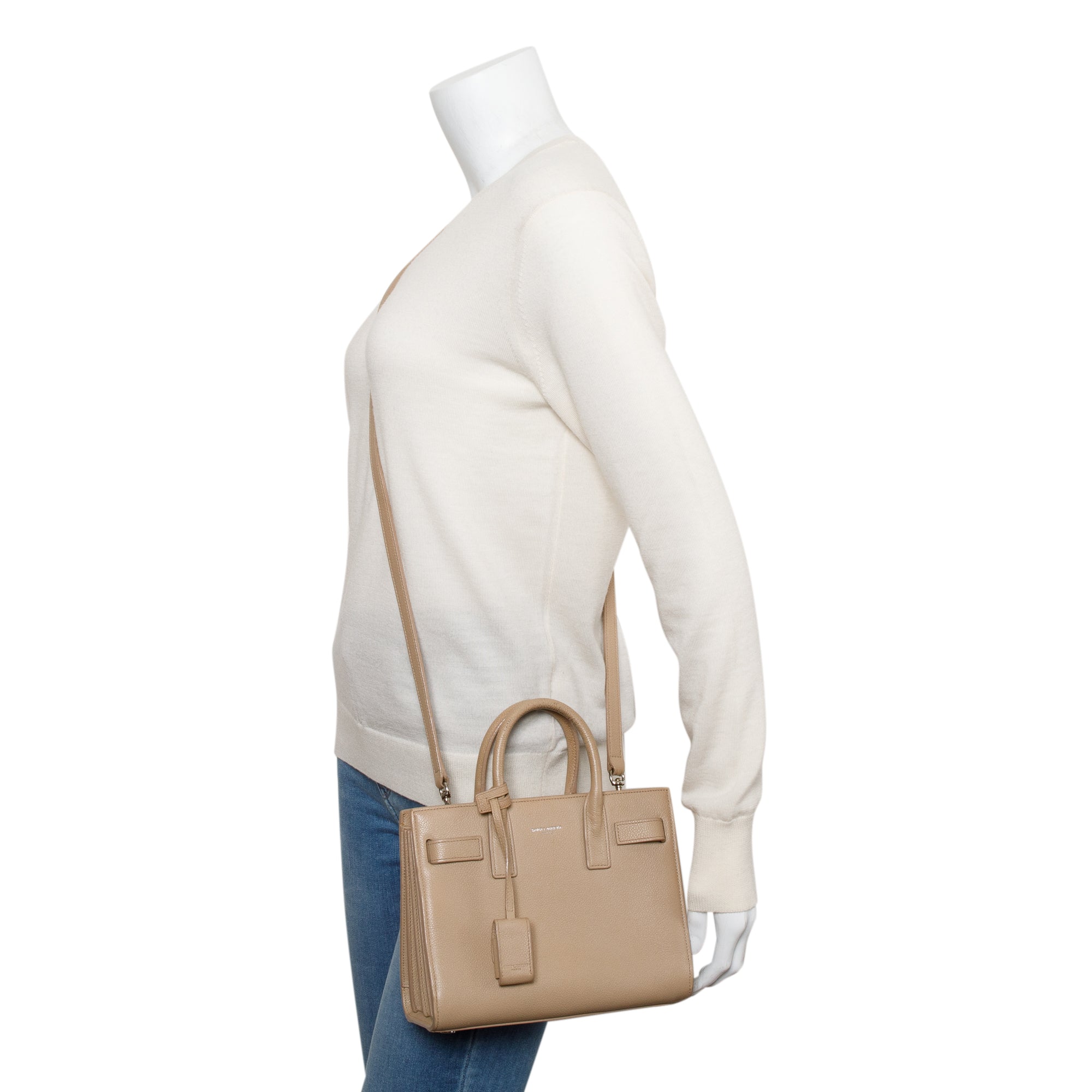 Saint Laurent Beige Grained Leather Nano Sac De Jour w/ Strap