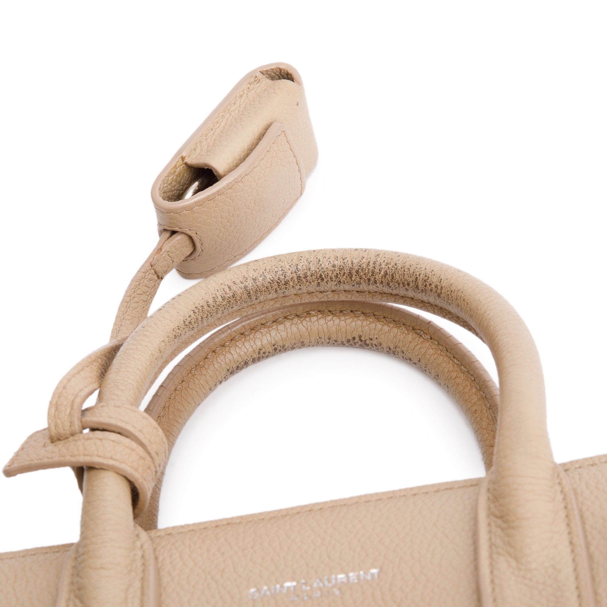 Saint Laurent Beige Grained Leather Nano Sac De Jour w/ Strap