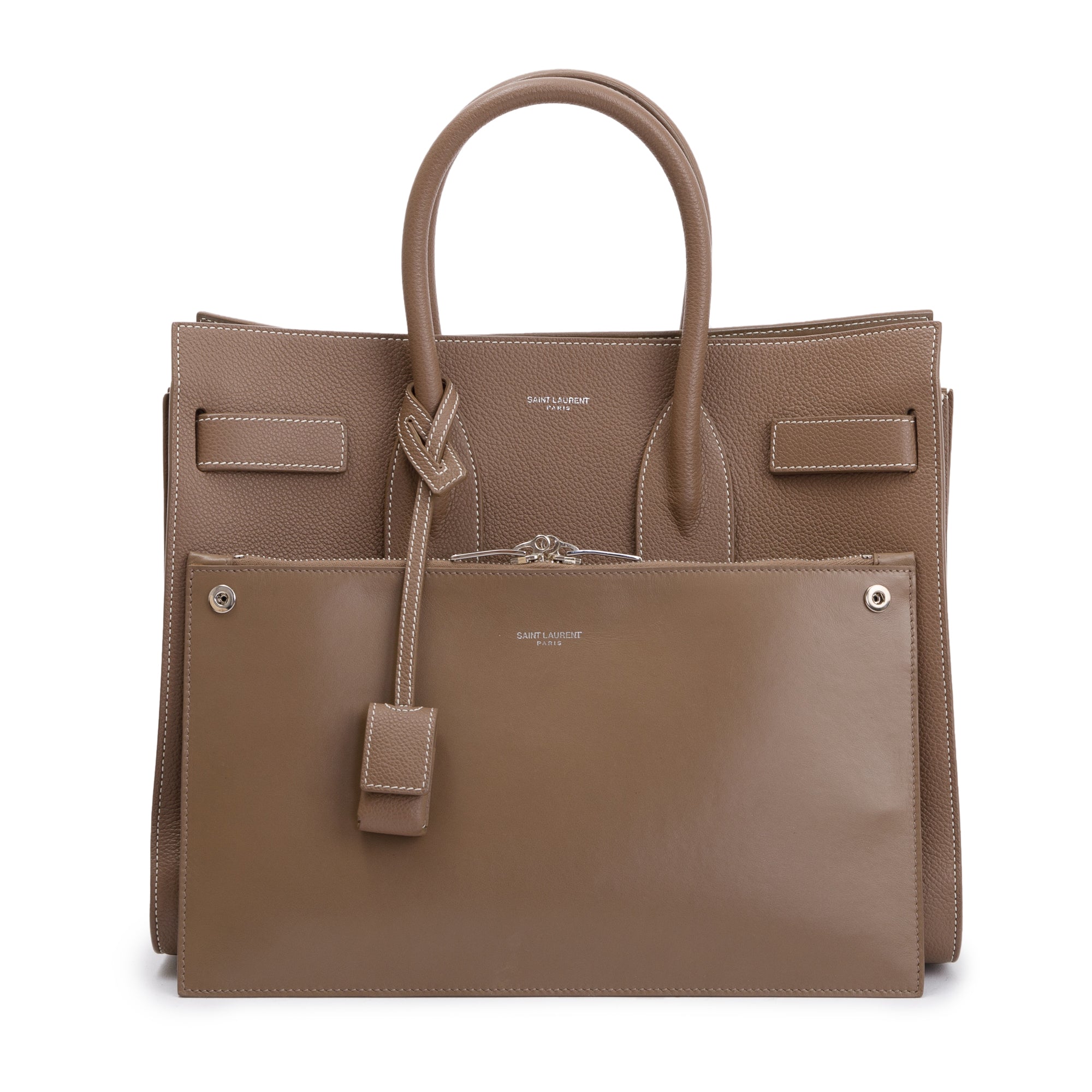 Saint Laurent Beige Grained Leather Small Sac De Jour w/ Strap & Pouch