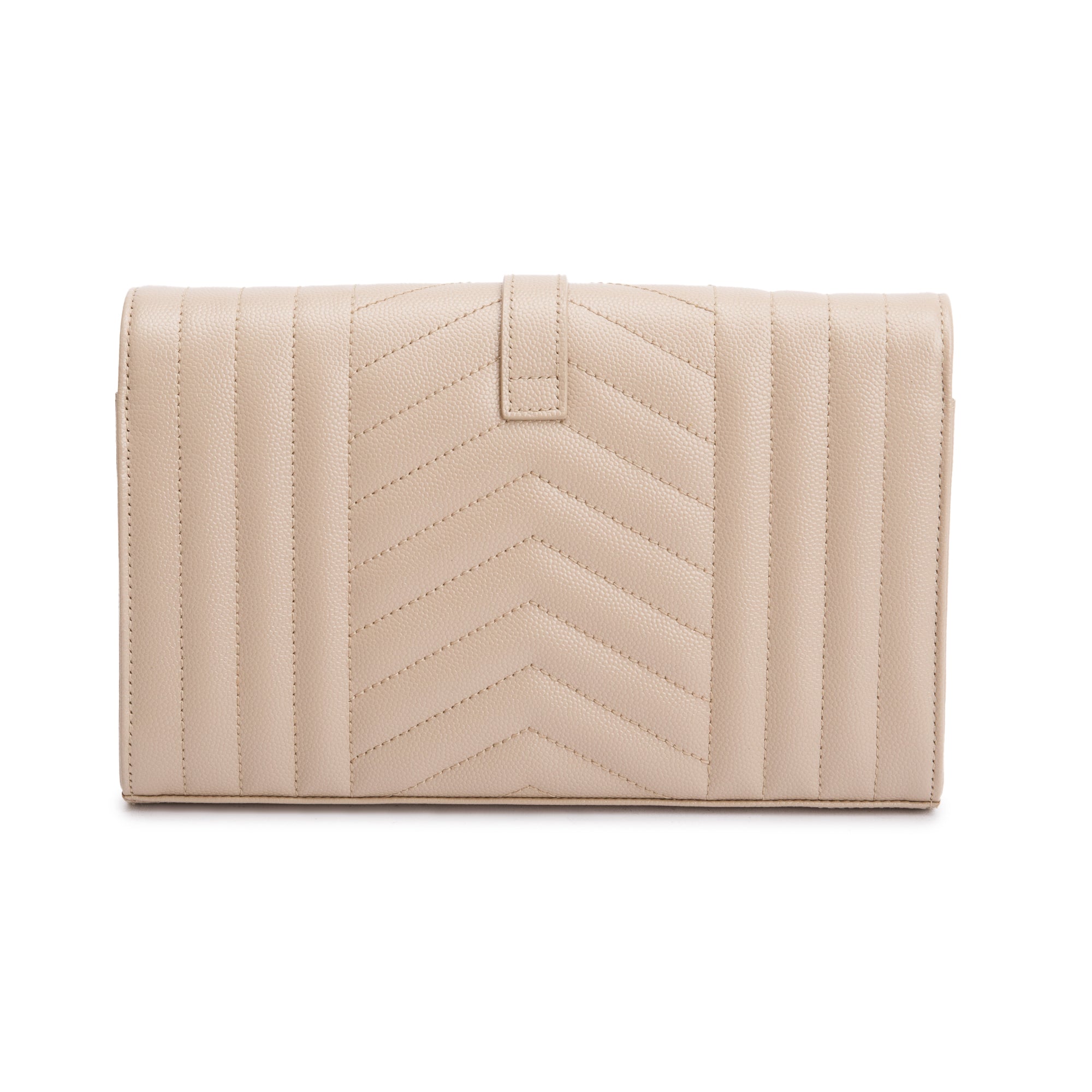Saint Laurent Beige Mix Matelasse Grain De Poudre Leather Envelope Chain Wallet w/ Box