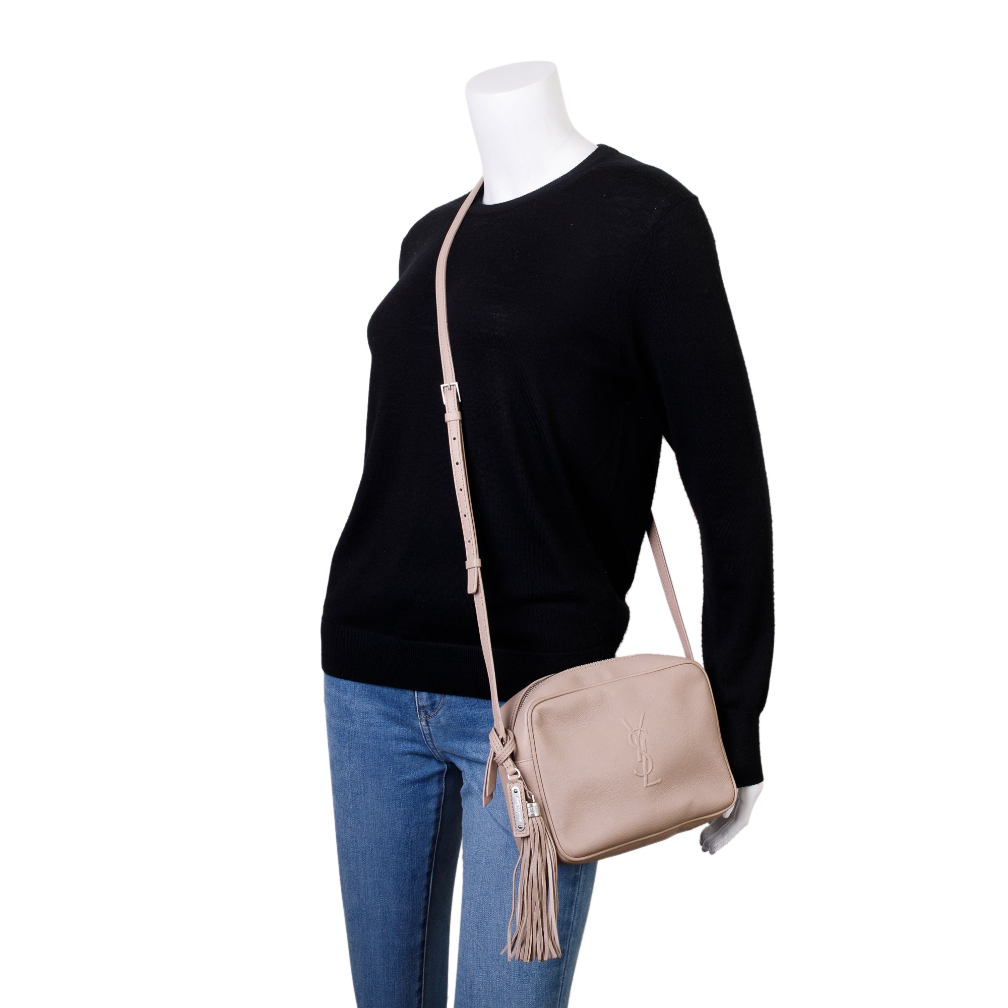 Saint Laurent Beige Monogram Leather Small Lou Camera Bag