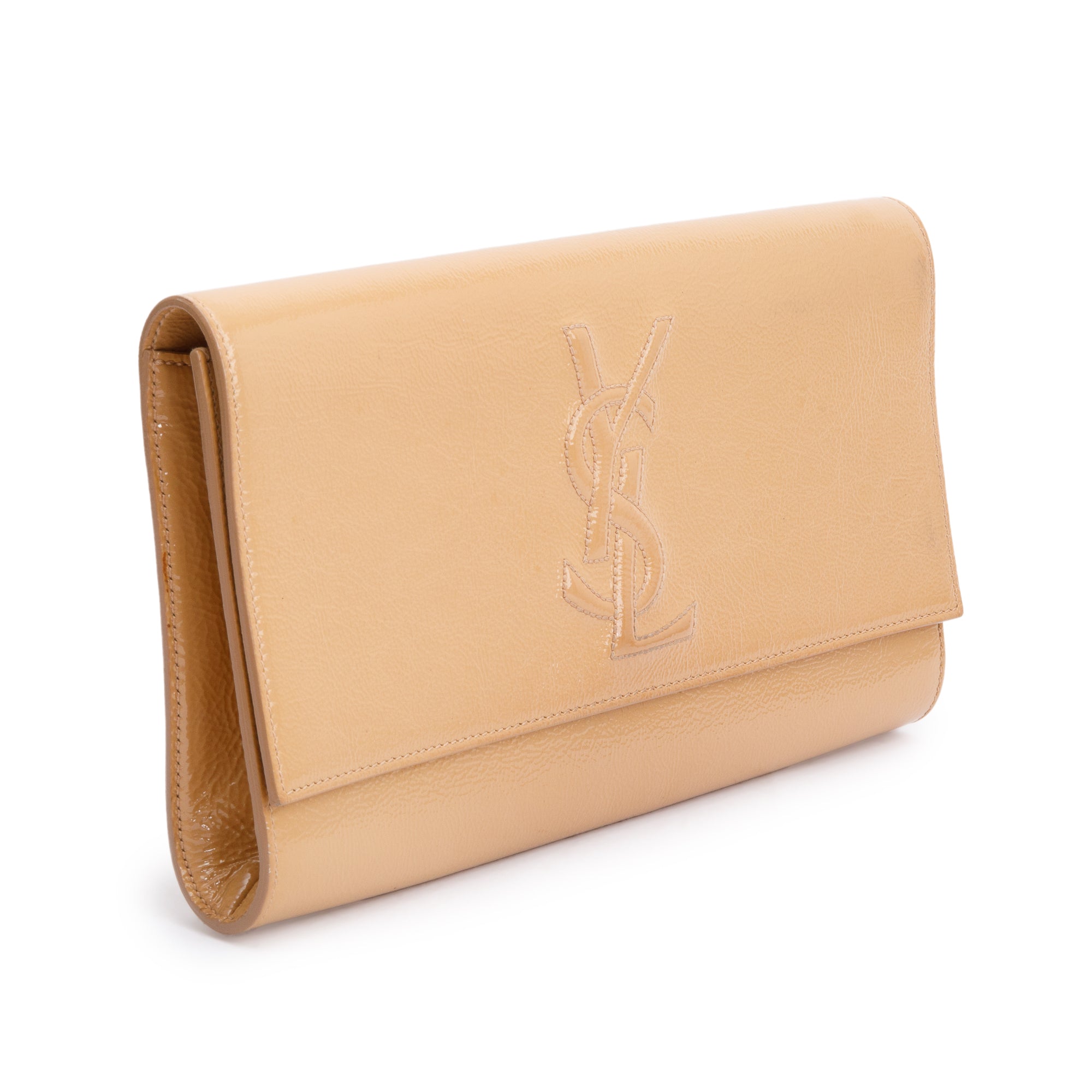 Saint Laurent Beige Patent Leather Large Belle de Jour Clutch