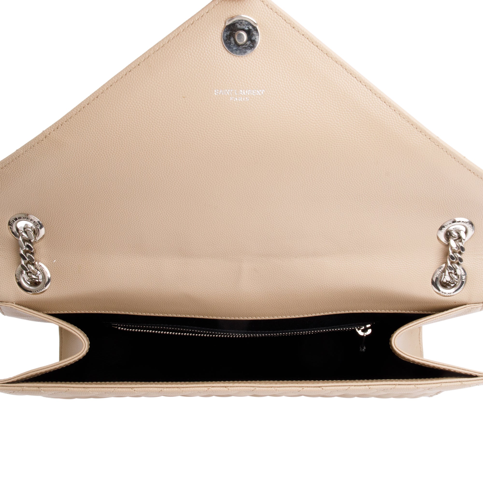 Saint Laurent Beige Quilted Grain De Poudre Leather Large Envelope Chain Bag