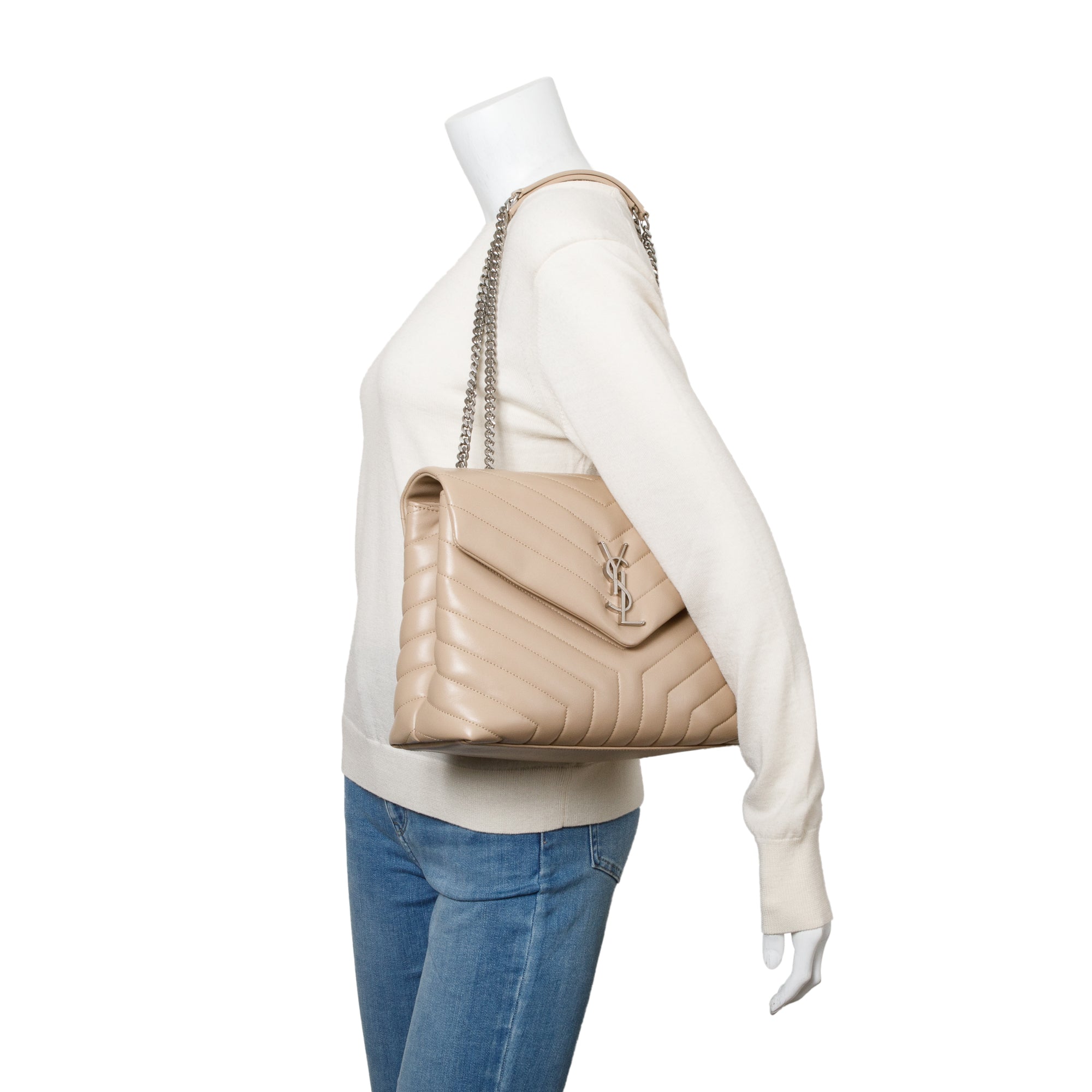 Saint Laurent Beige Quilted Leather Medium Loulou Monogram Shoulder Bag