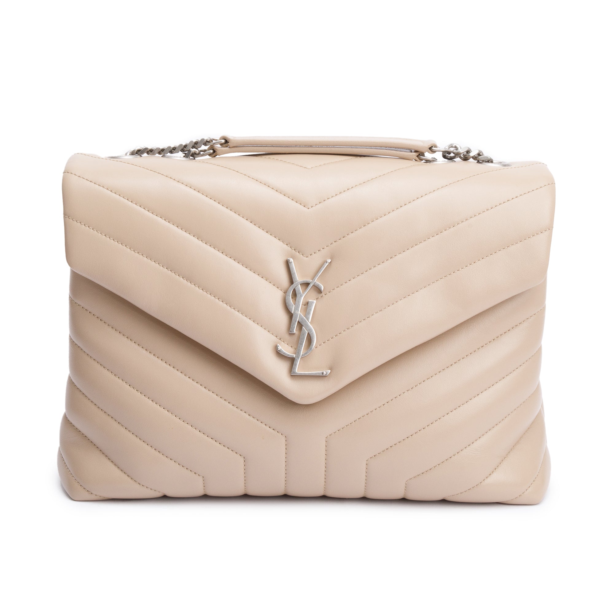 Saint Laurent Beige Quilted Leather Medium Loulou Monogram Shoulder Bag