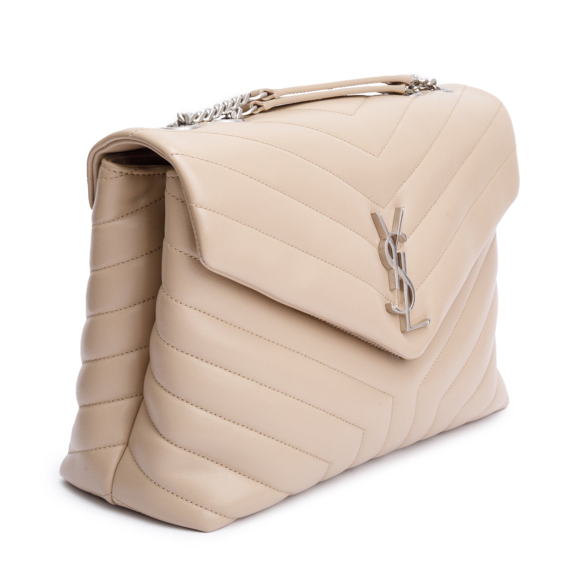 Saint Laurent Beige Quilted Leather Medium Loulou Monogram Shoulder Bag