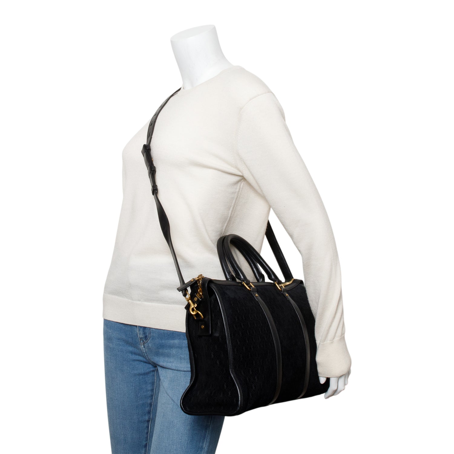 Saint Laurent Black All-Over Monogram Suede Le Monogramme 72H Duffle w/ Strap