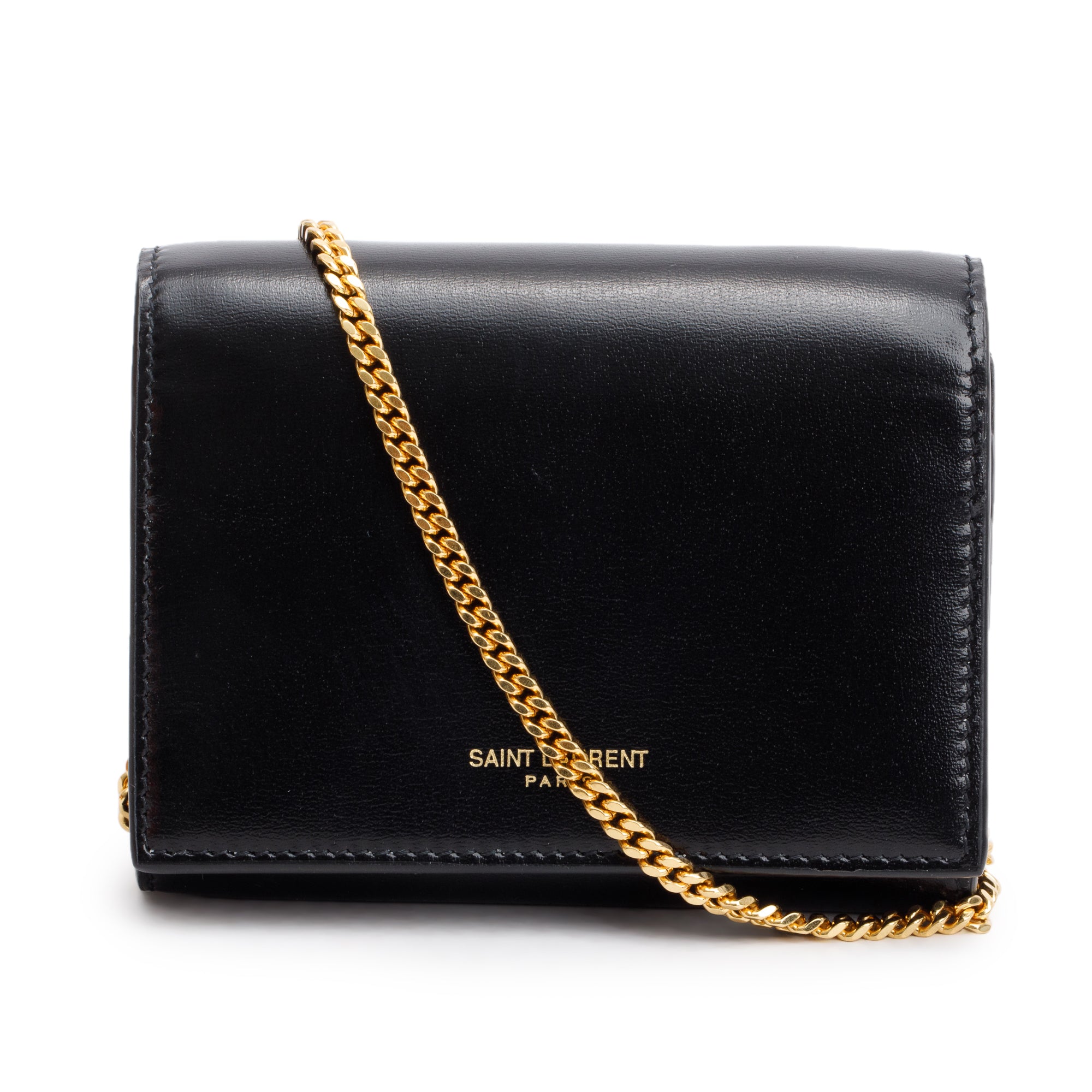 Saint Laurent Black Calf Leather Micro Chain Card Case w/ Box
