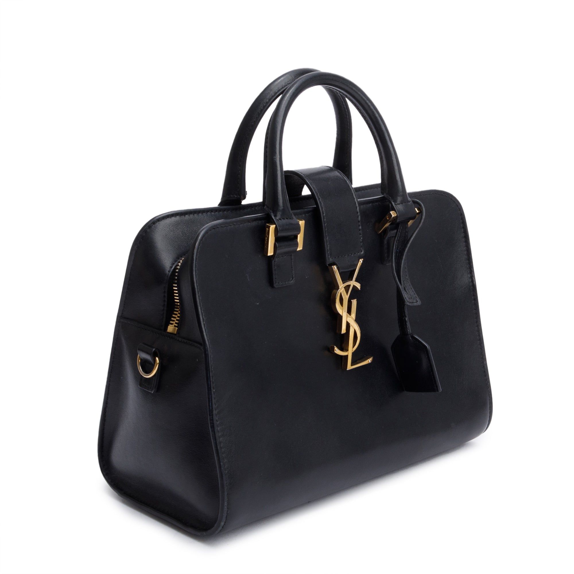 Saint Laurent Black Calfskin Leather Baby Cabas Tote Bag w/ Strap