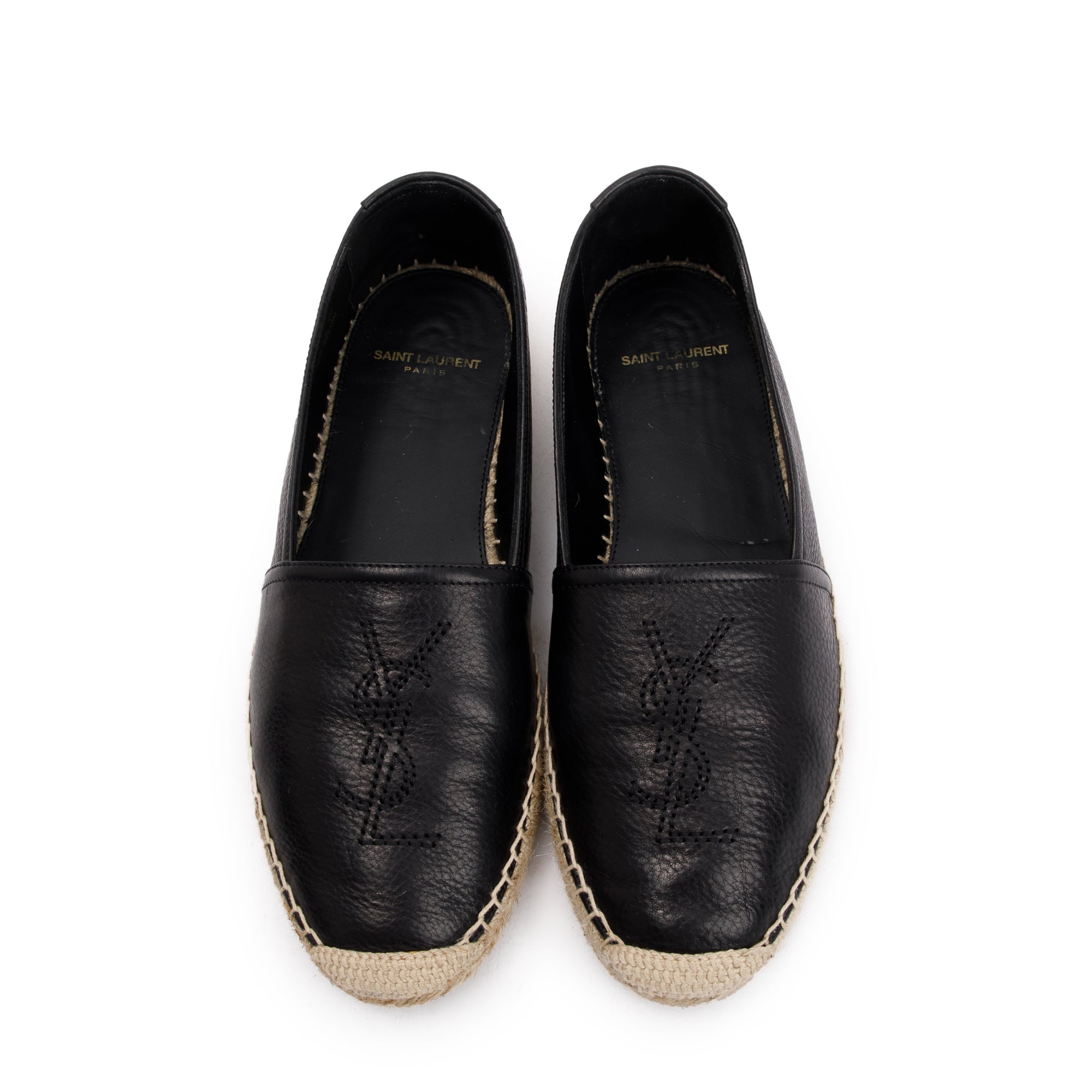 Saint Laurent Black Calfskin Leather Espadrilles, Size 40 w/ Box