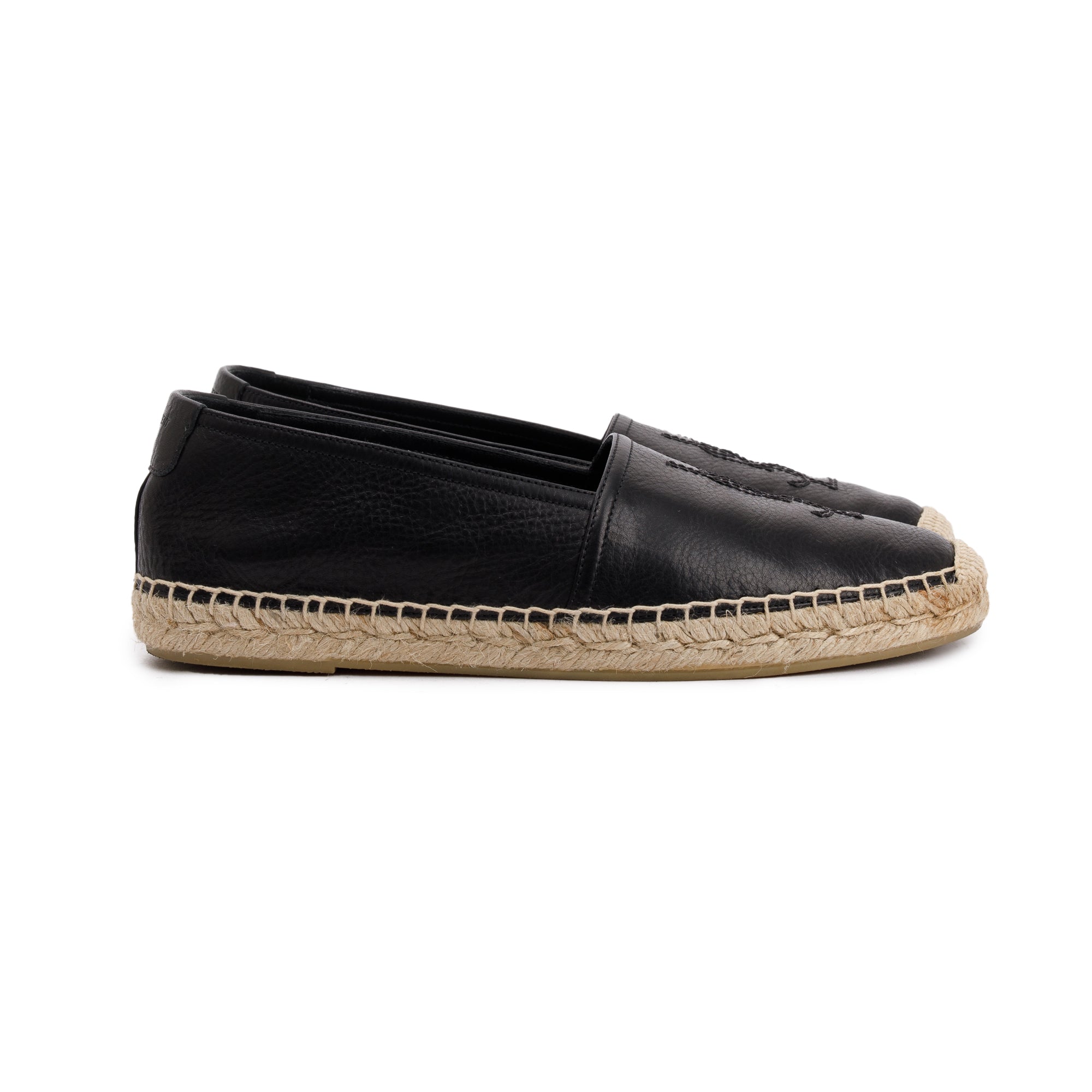 Saint Laurent Black Calfskin Leather Espadrilles, Size 40 w/ Box