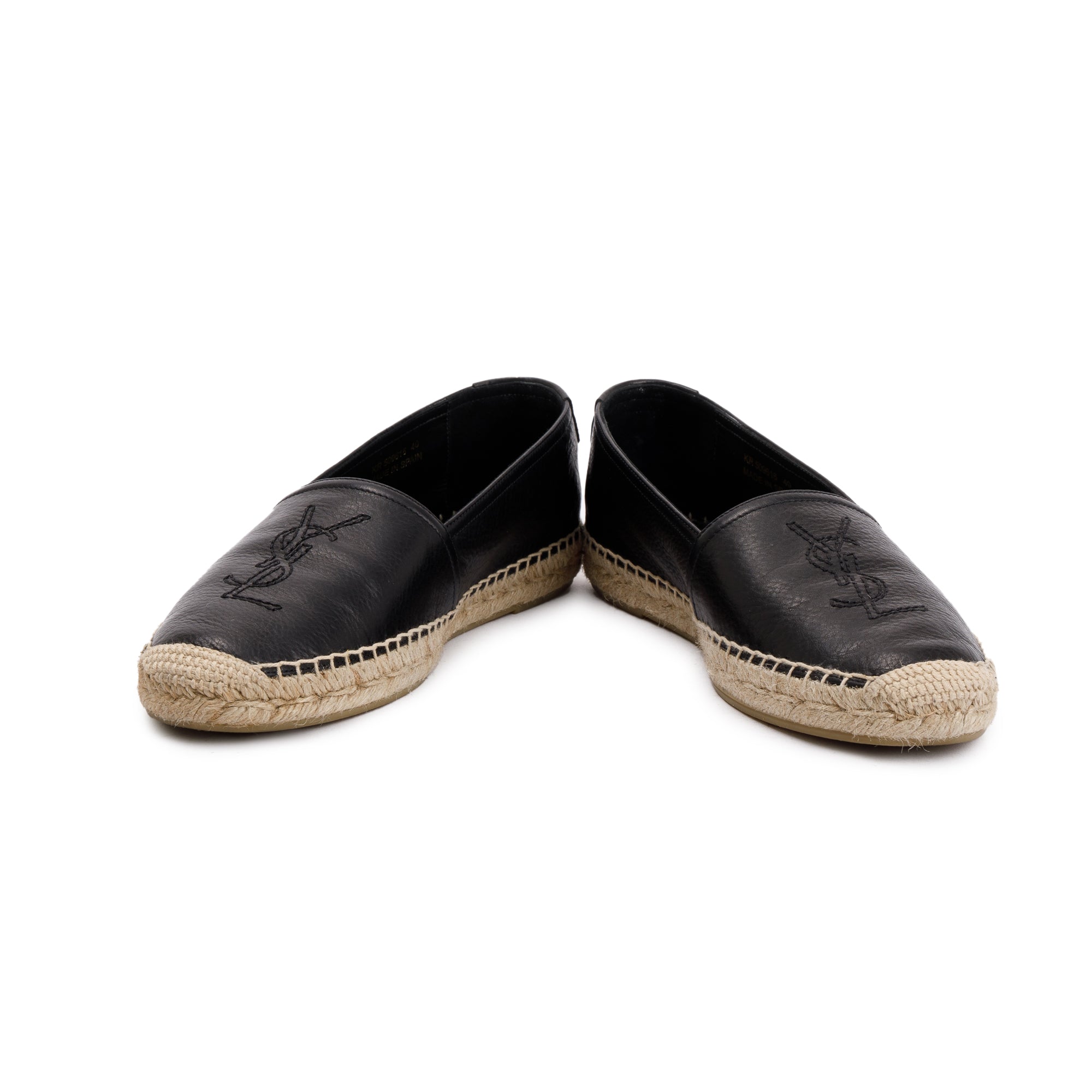 Saint Laurent Black Calfskin Leather Espadrilles, Size 40 w/ Box