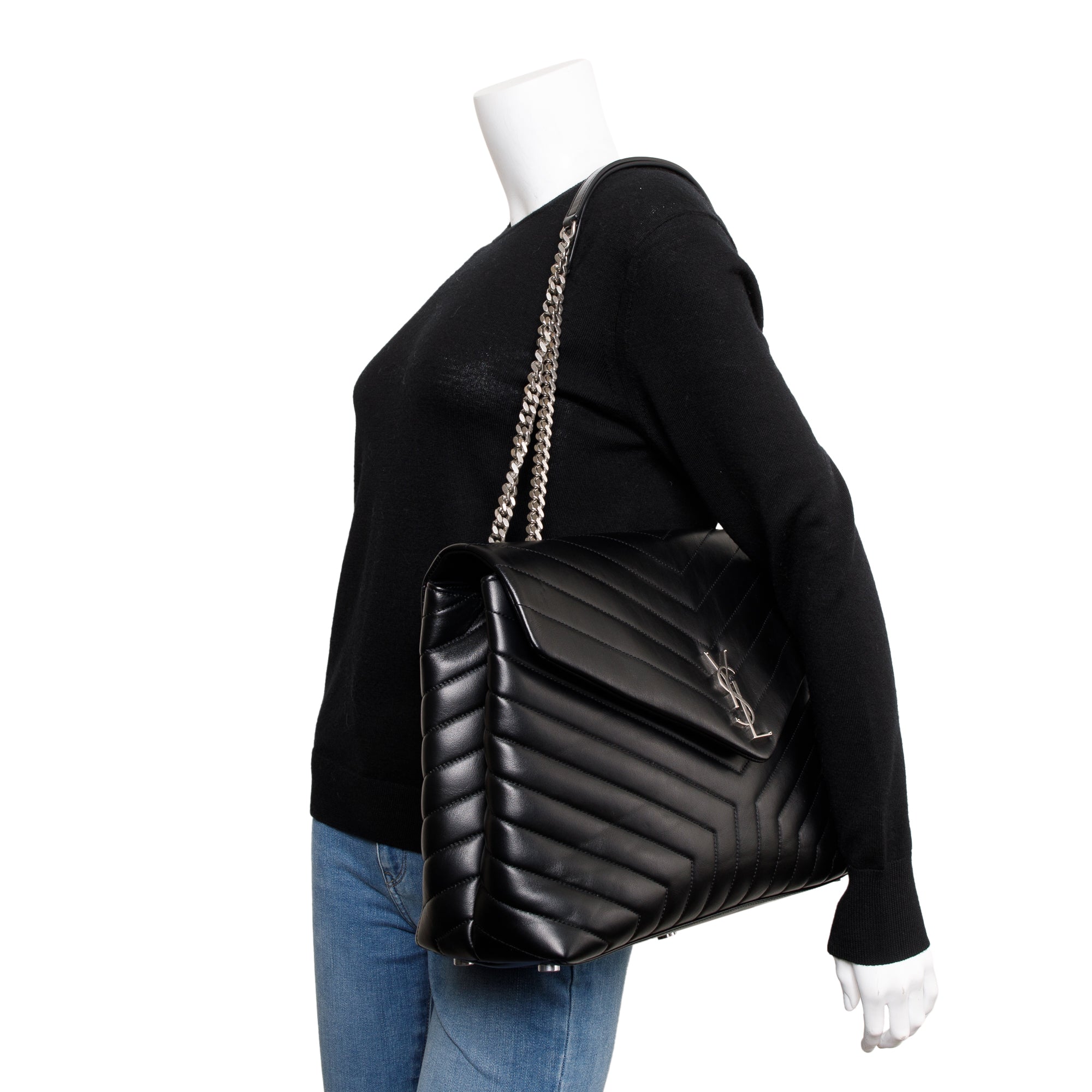 Saint Laurent Black Calfskin Leather Large Loulou Shoulder Bag