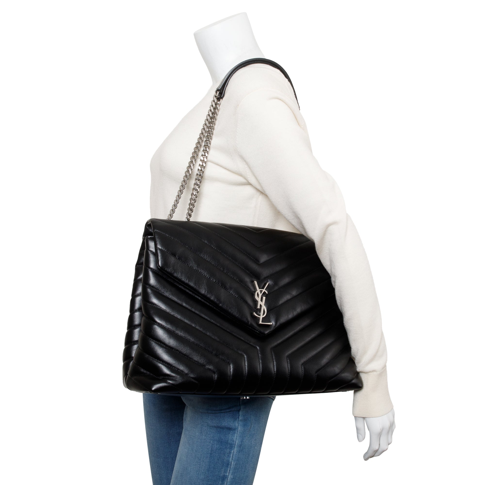 Saint Laurent Black Calfskin Leather Large Loulou Shoulder Bag