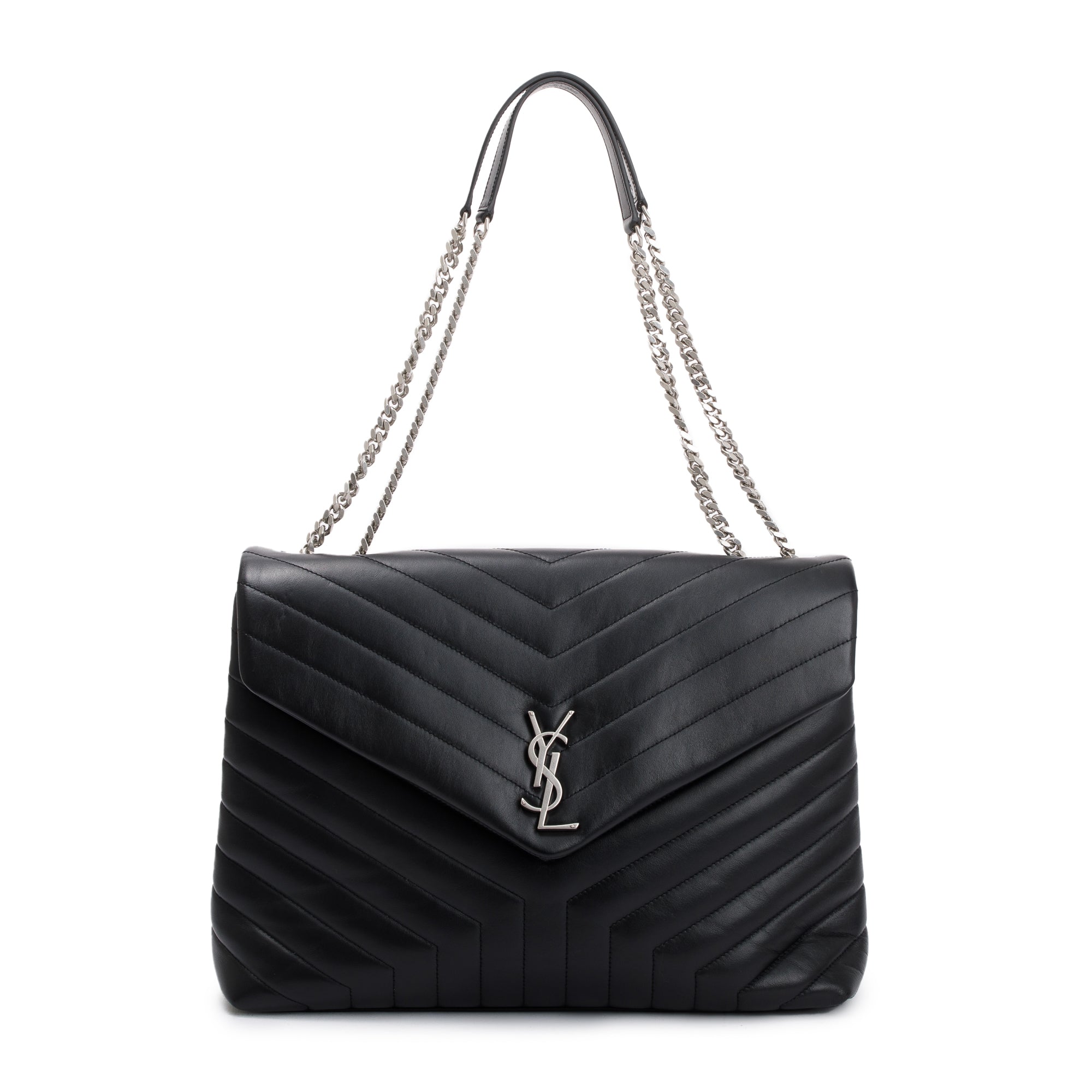 Saint Laurent Black Calfskin Leather Large Loulou Shoulder Bag