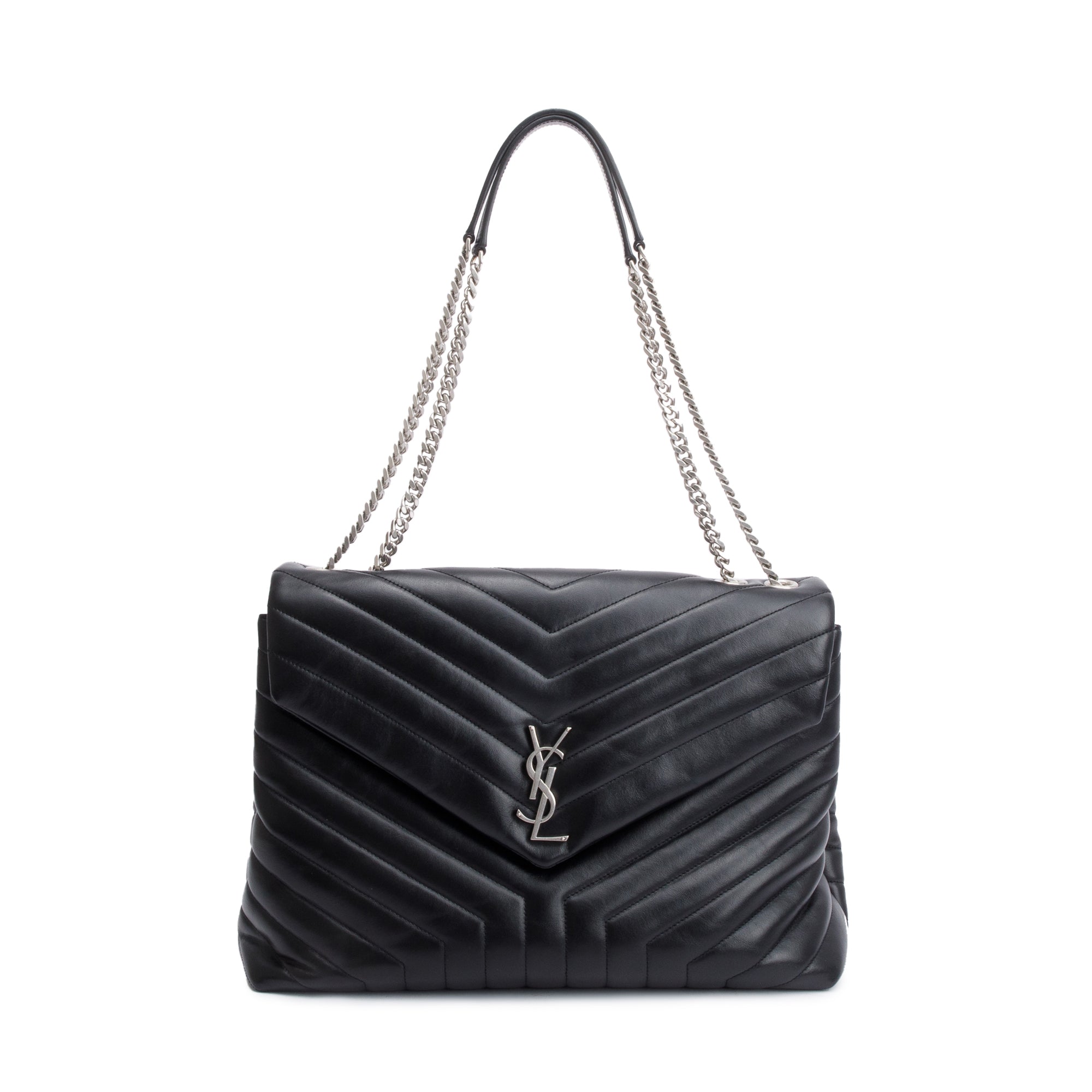 Saint Laurent Black Calfskin Leather Large Loulou Shoulder Bag