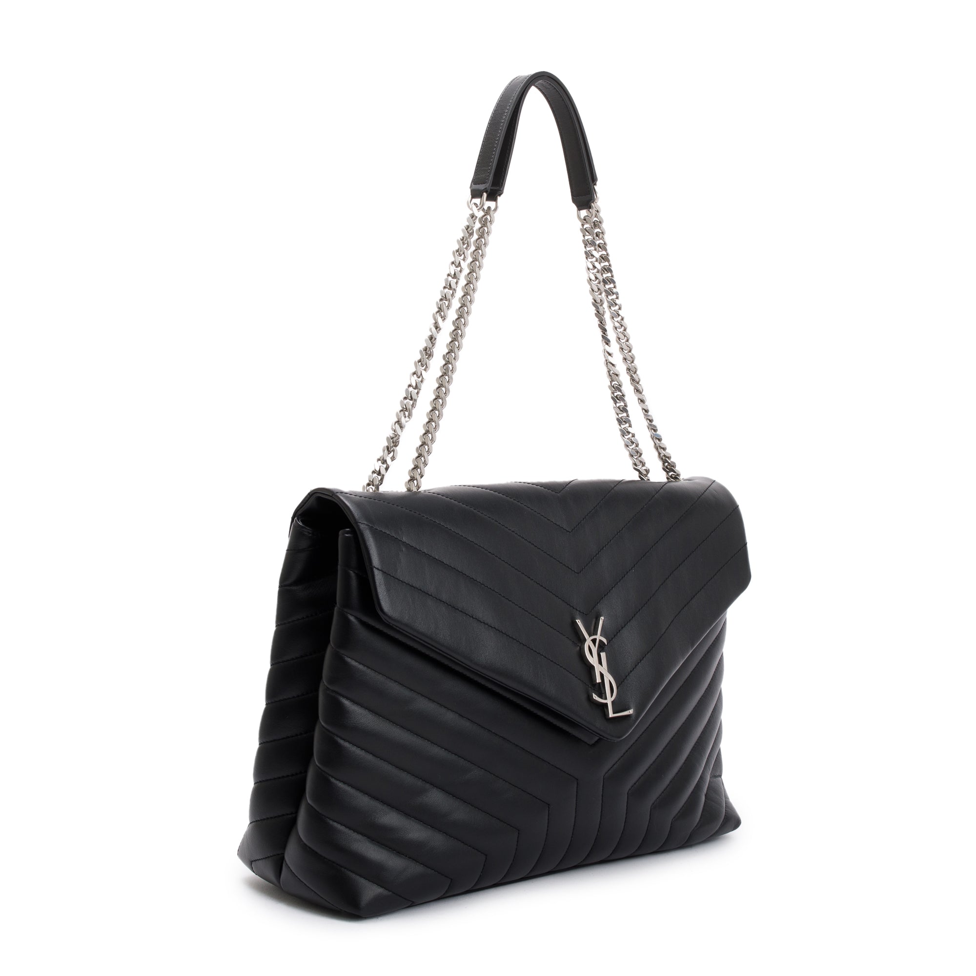 Saint Laurent Black Calfskin Leather Large Loulou Shoulder Bag