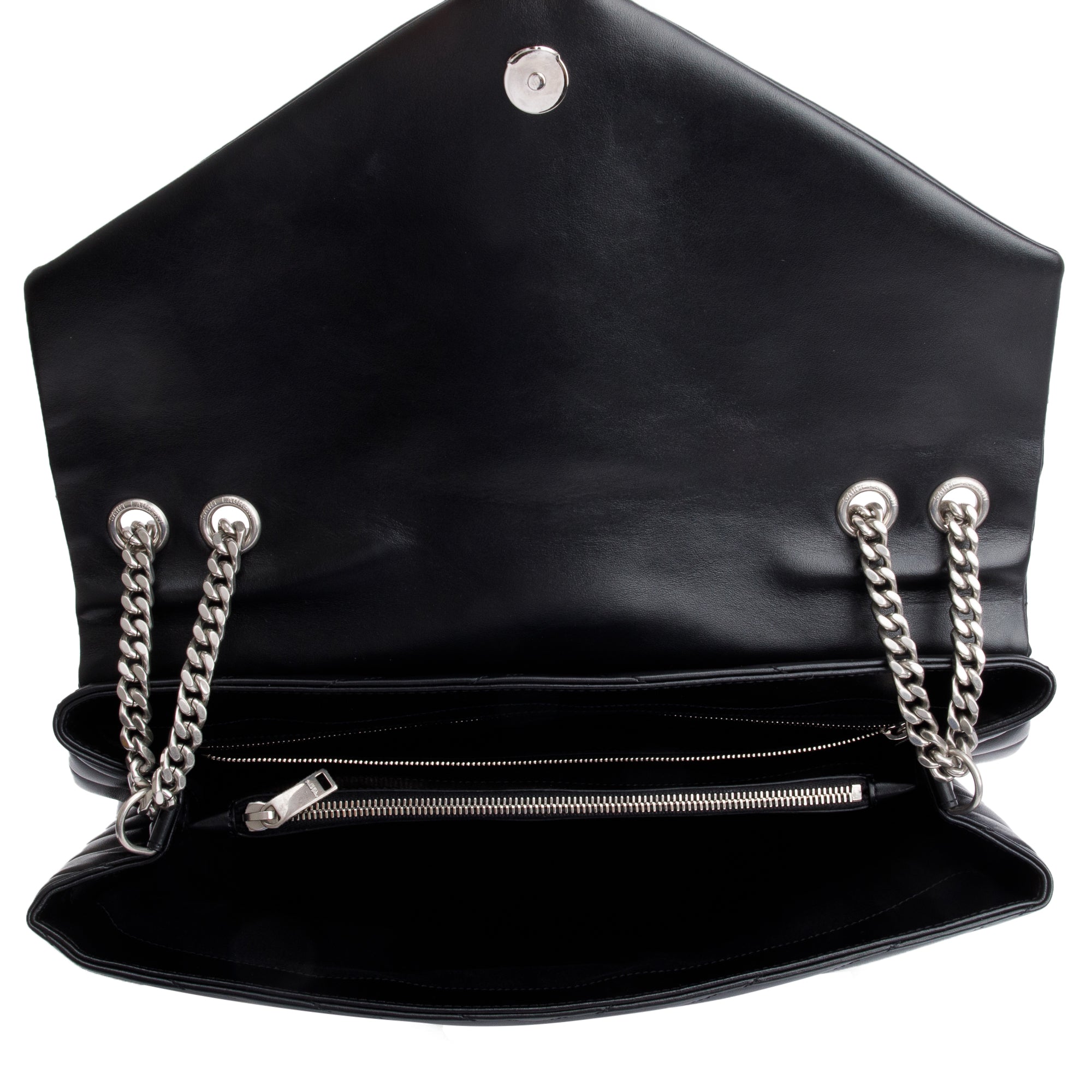 Saint Laurent Black Calfskin Leather Large Loulou Shoulder Bag