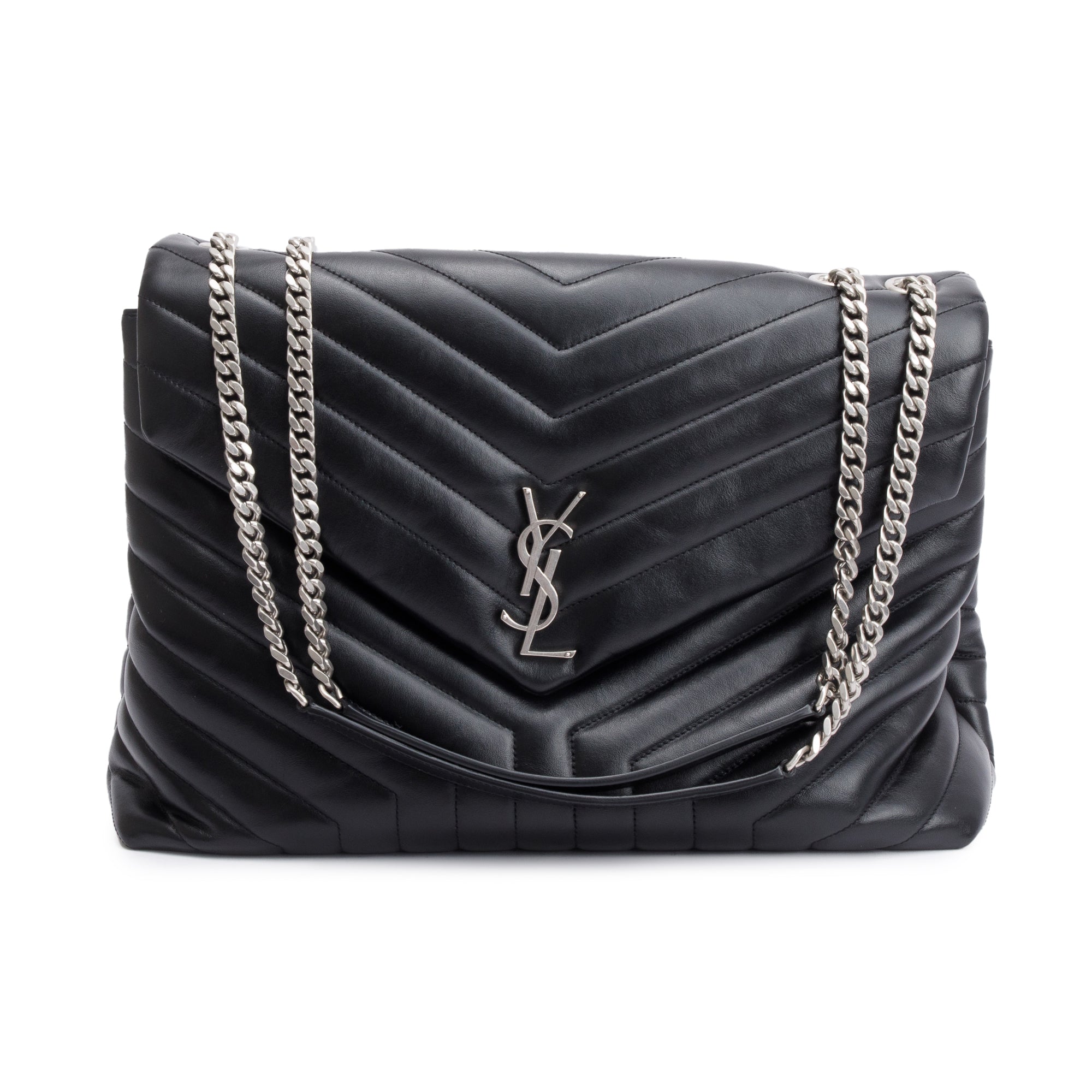 Saint Laurent Black Calfskin Leather Large Loulou Shoulder Bag