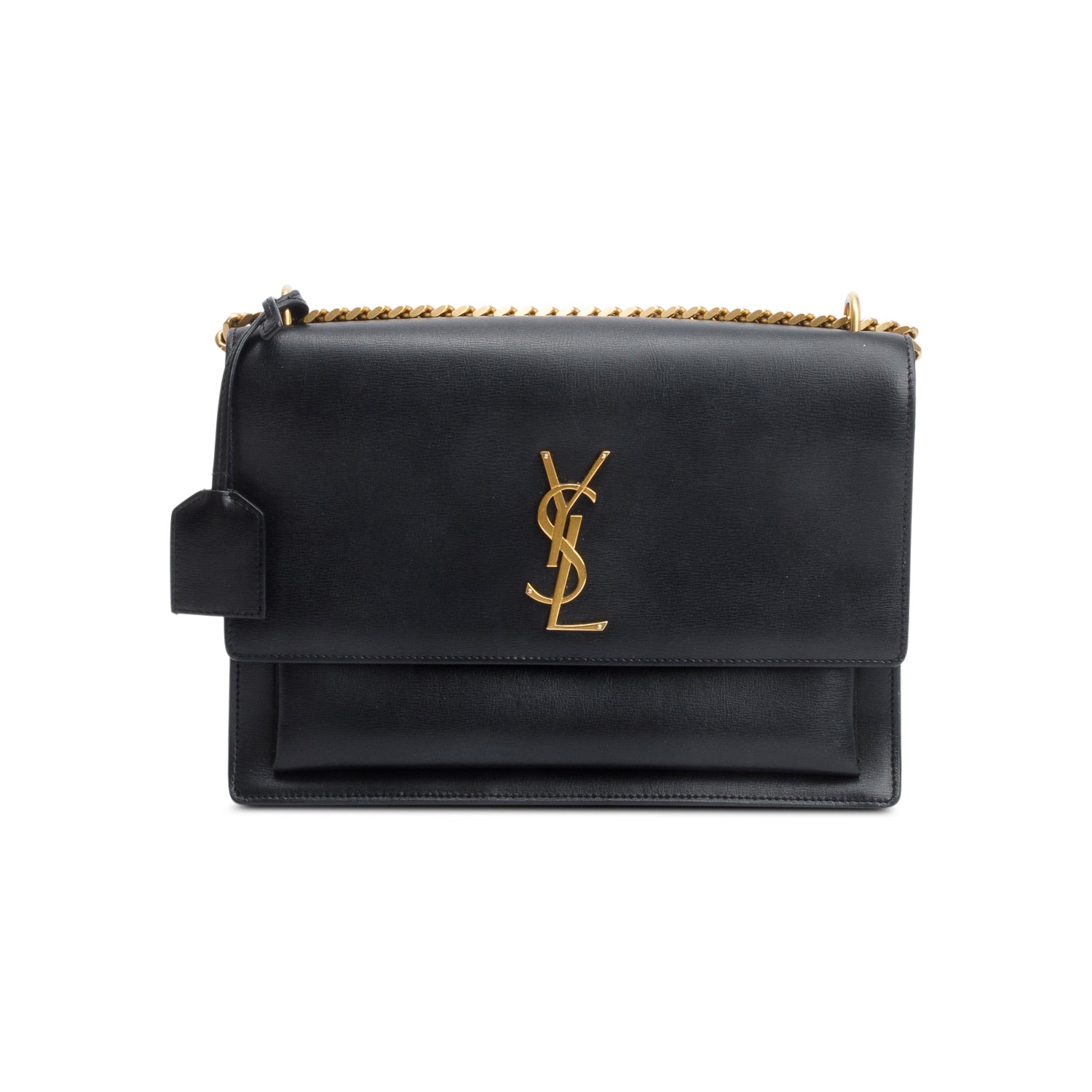 Saint Laurent Black Calfskin Leather Large Sunset Shoulder Bag w/ Box