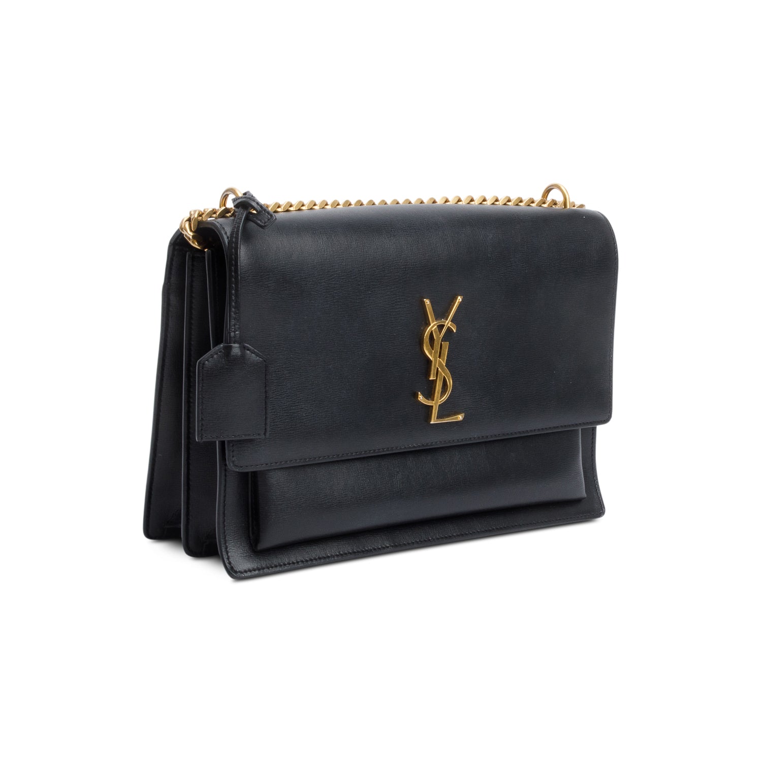 Saint Laurent Black Calfskin Leather Large Sunset Shoulder Bag w/ Box