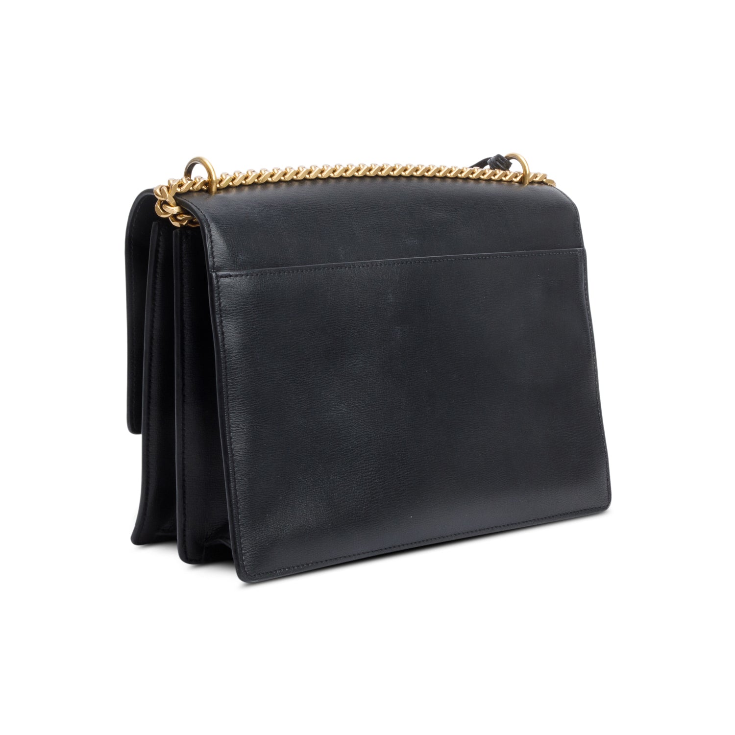Saint Laurent Black Calfskin Leather Large Sunset Shoulder Bag w/ Box