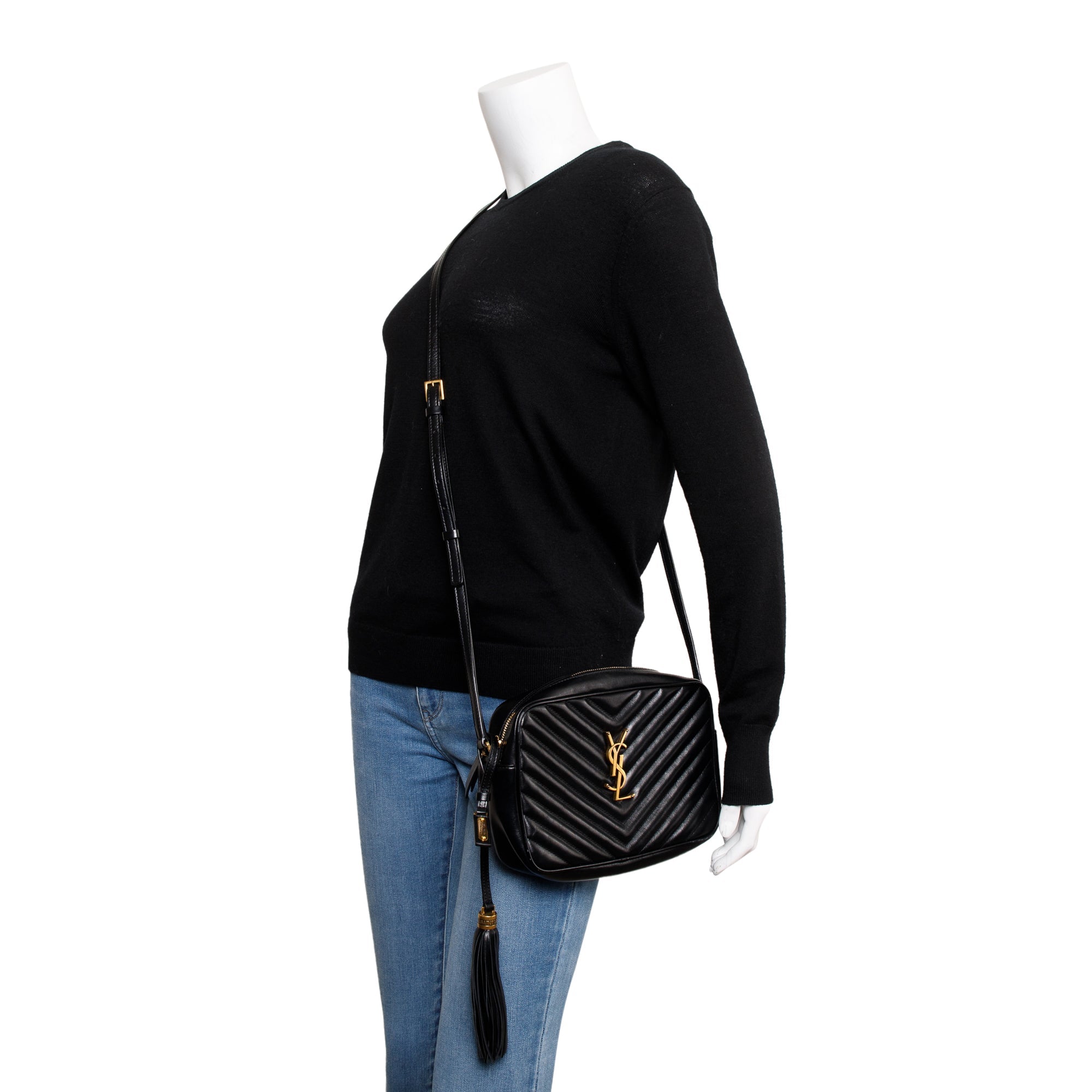 Saint Laurent Black Calfskin Leather Lou Camera Bag