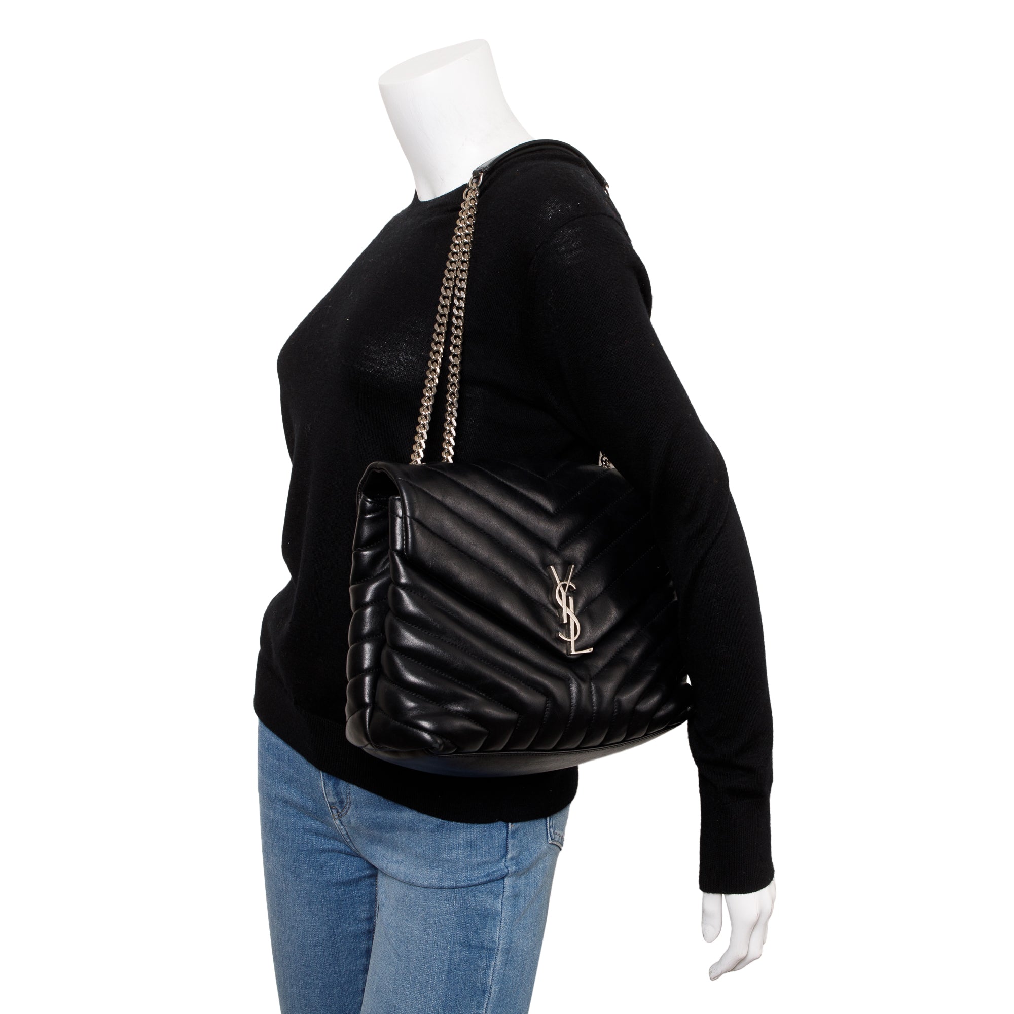 Saint Laurent Black Calfskin Leather Medium Loulou Monogram Shoulder Bag