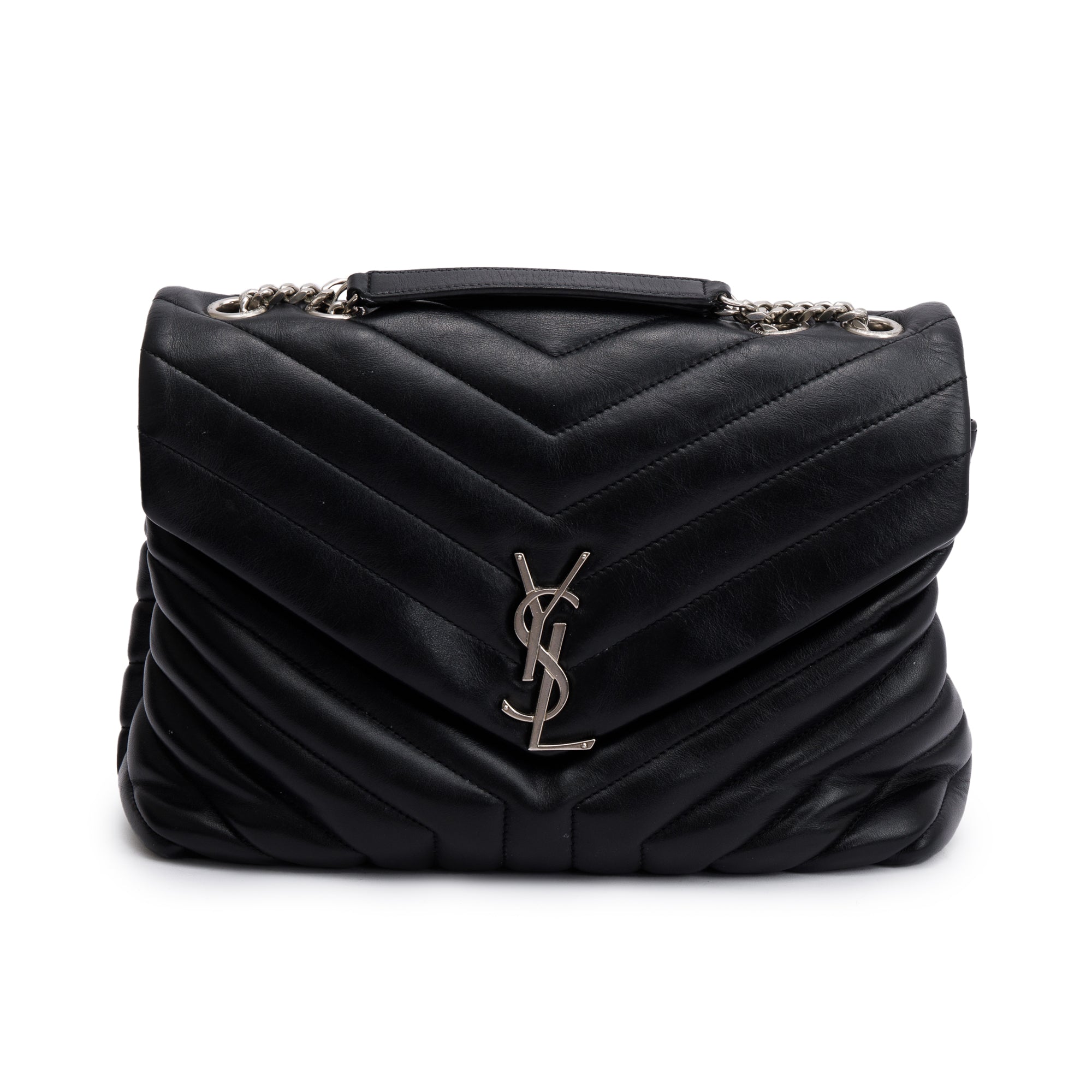Saint Laurent Black Calfskin Leather Medium Loulou Monogram Shoulder Bag