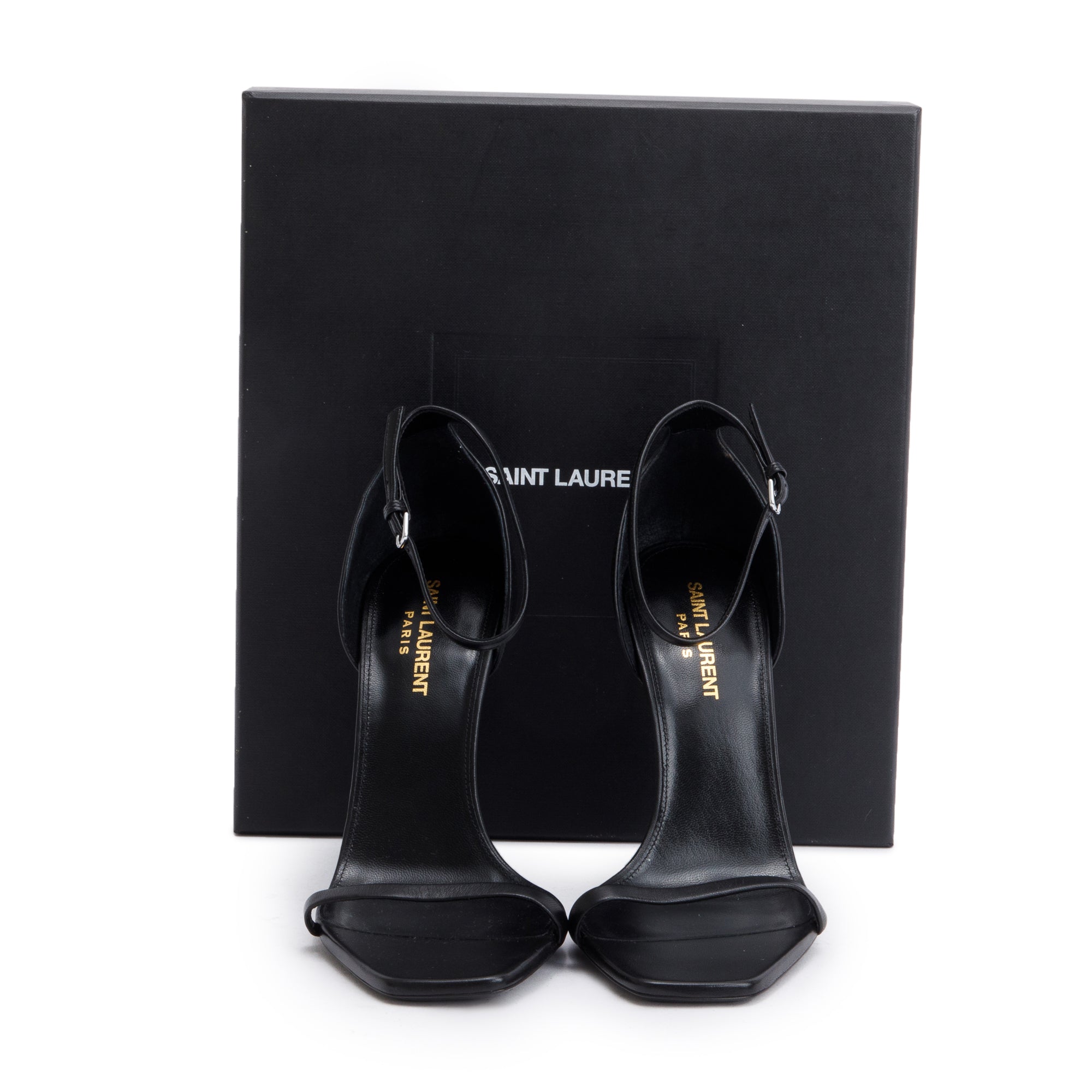 Saint Laurent Black Calfskin Leather Opyum Sandals, Size 39 w/ Box