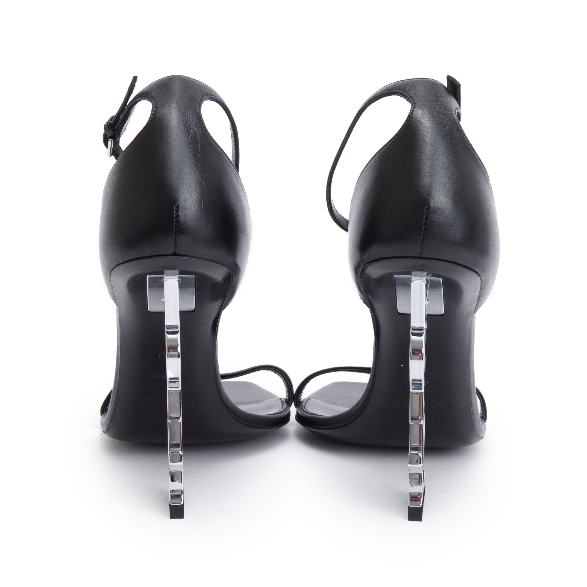 Saint Laurent Black Calfskin Leather Opyum Sandals, Size 39 w/ Box