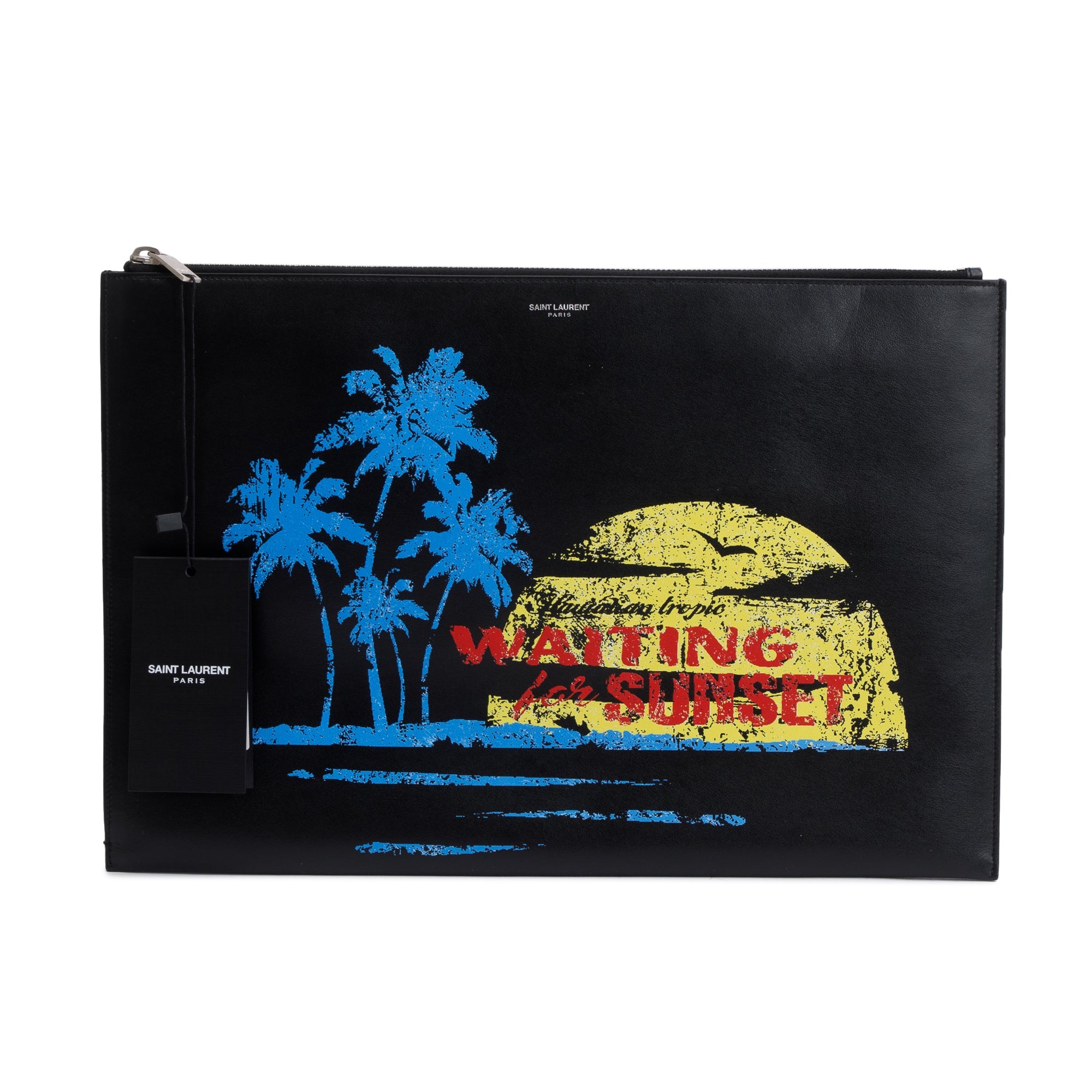 Saint Laurent Black Calfskin Waiting For Sunset Large Sac De Jour Carryall Pouch