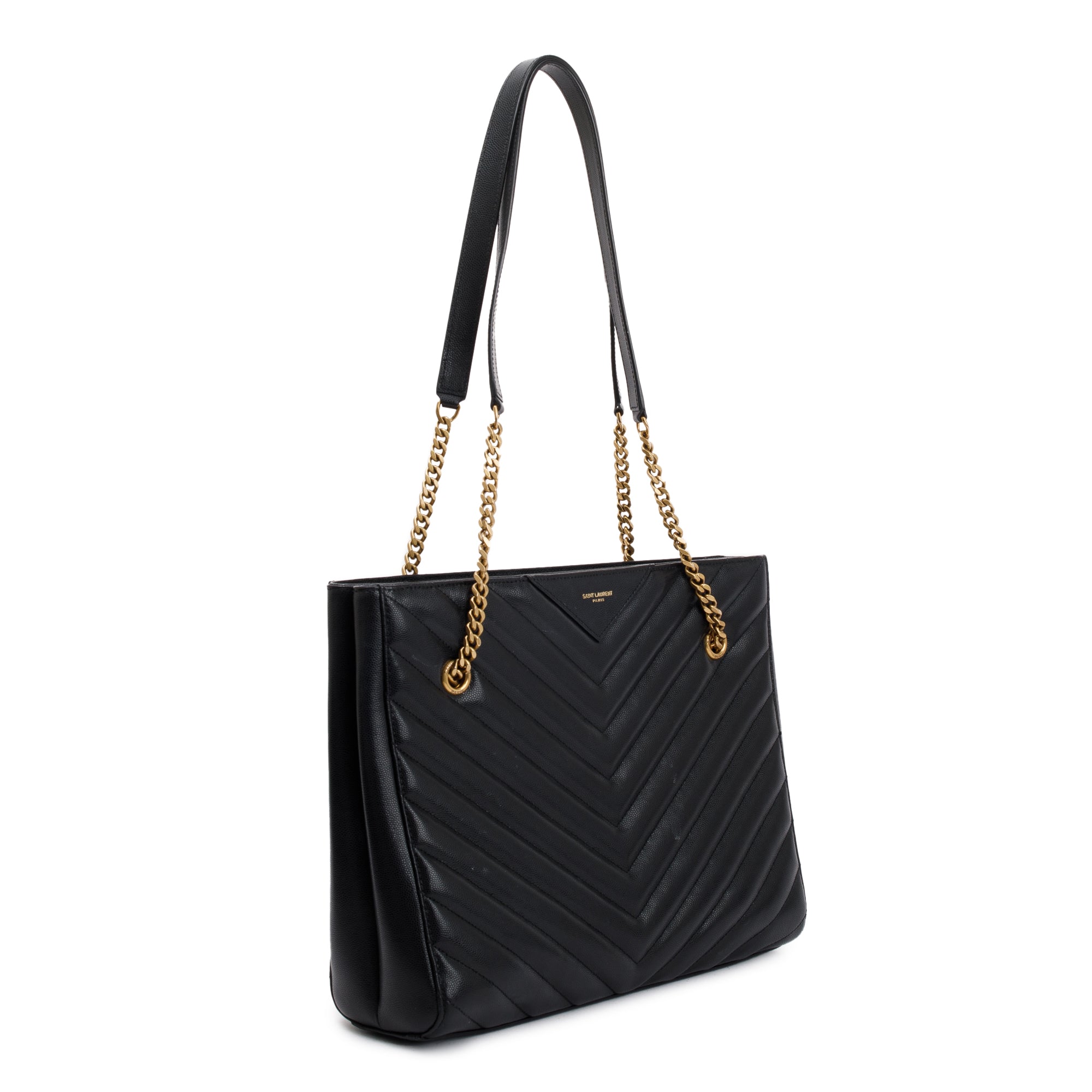 Saint Laurent Black Chevron Calfskin Leather Medium Tribeca Shopping Tote