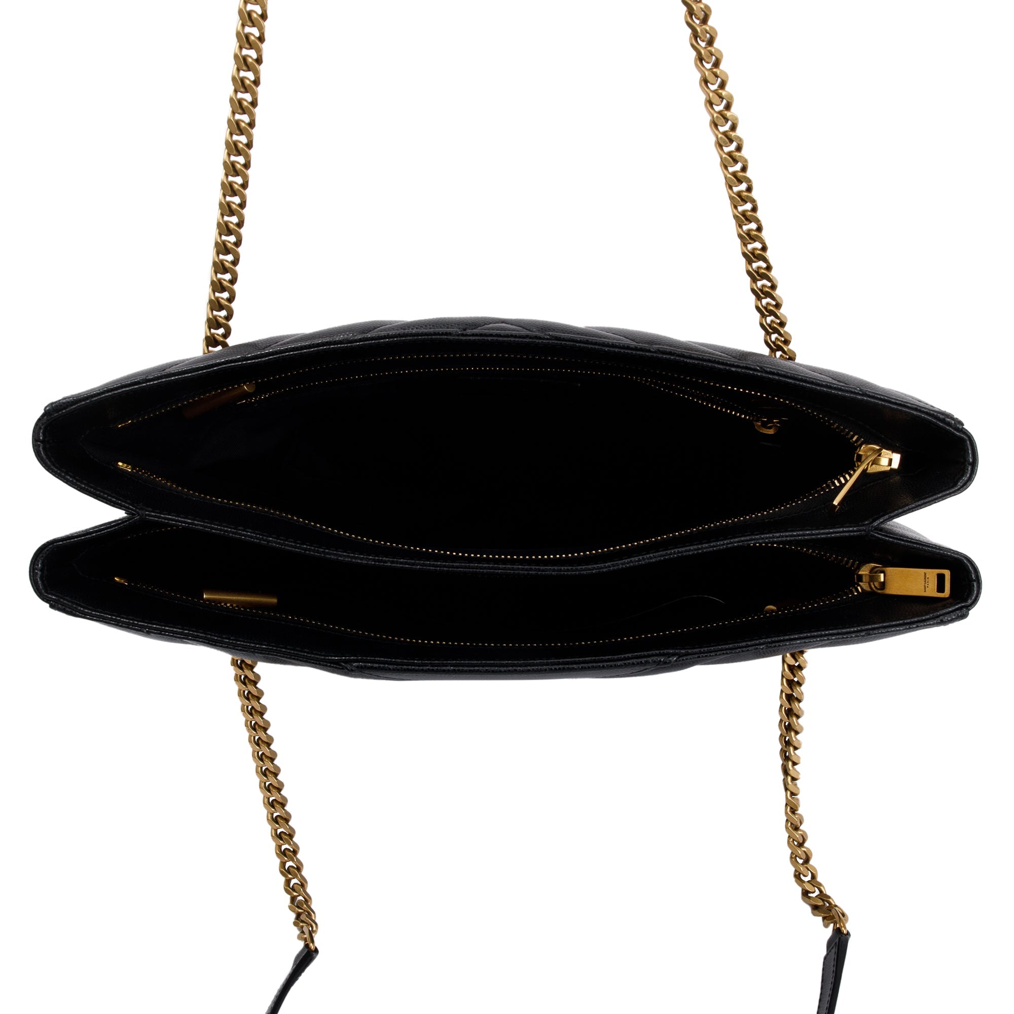 Saint Laurent Black Chevron Calfskin Leather Medium Tribeca Shopping Tote