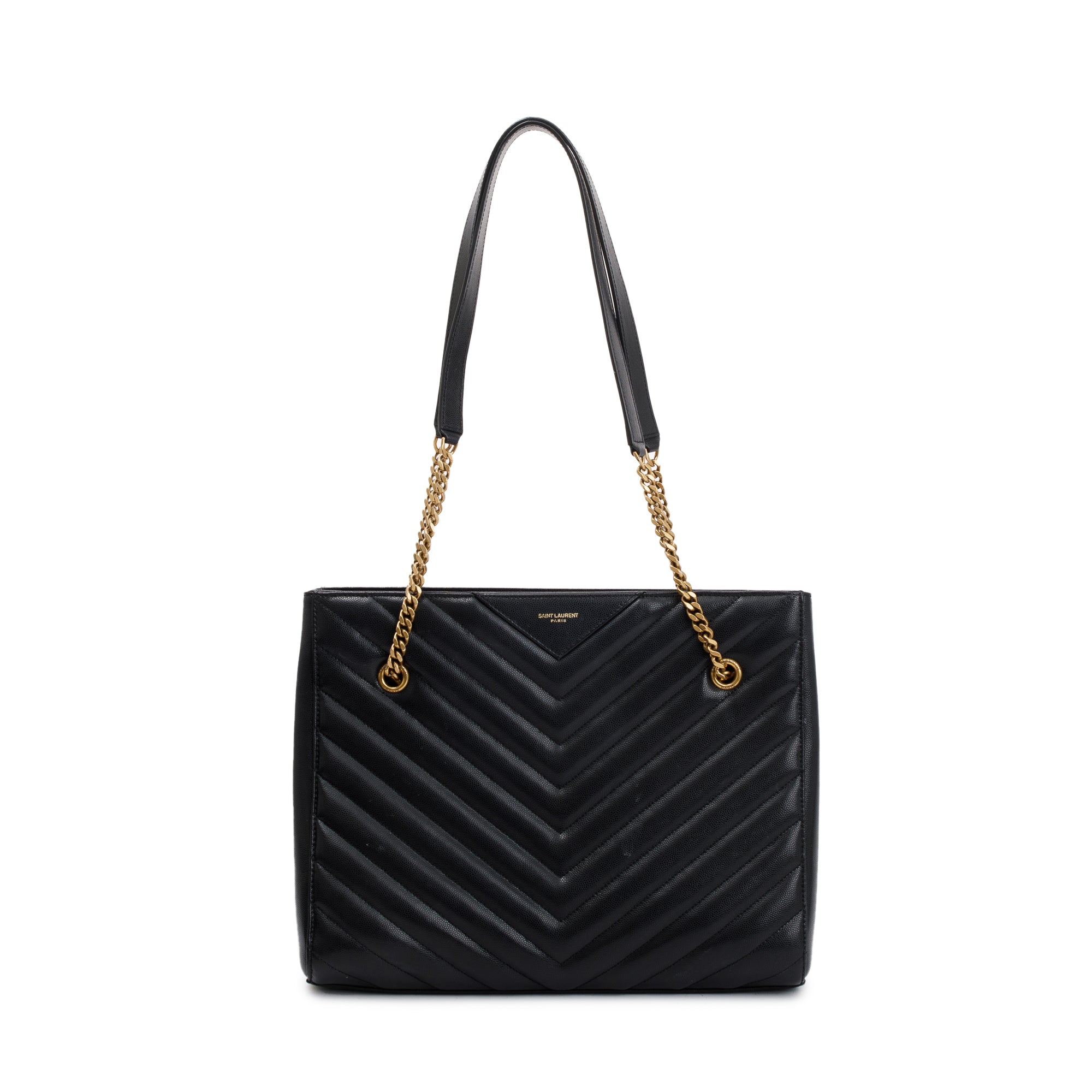 Saint Laurent Black Chevron Calfskin Leather Medium Tribeca Shopping Tote