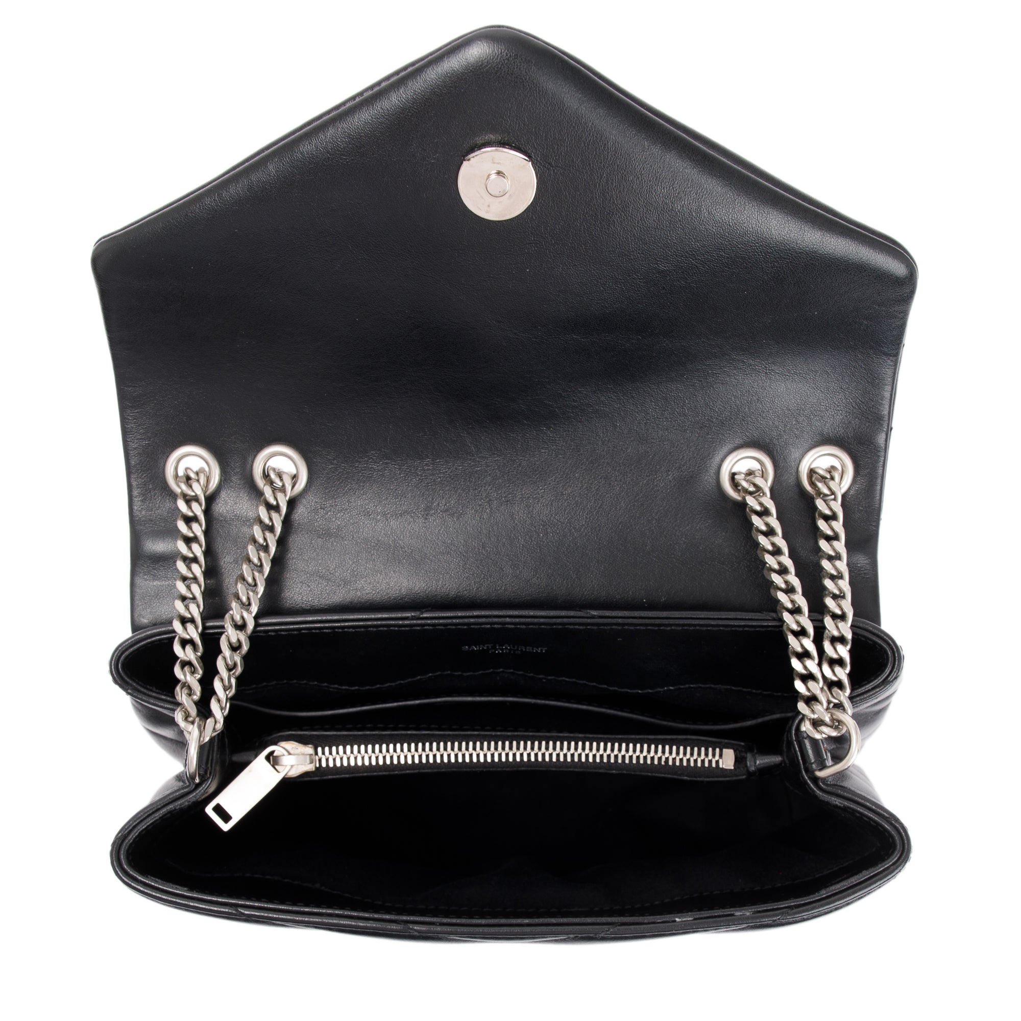 Saint Laurent Black Chevron Quilted Leather Small Loulou Shoulder Bag