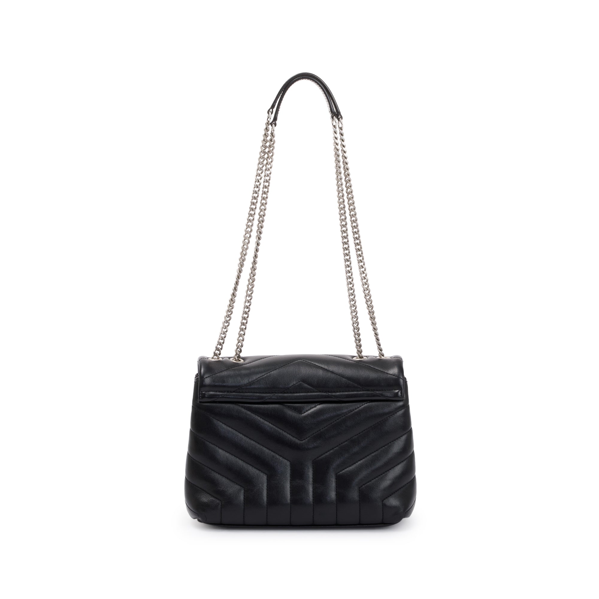 Saint Laurent Black Chevron Quilted Leather Small Loulou Shoulder Bag