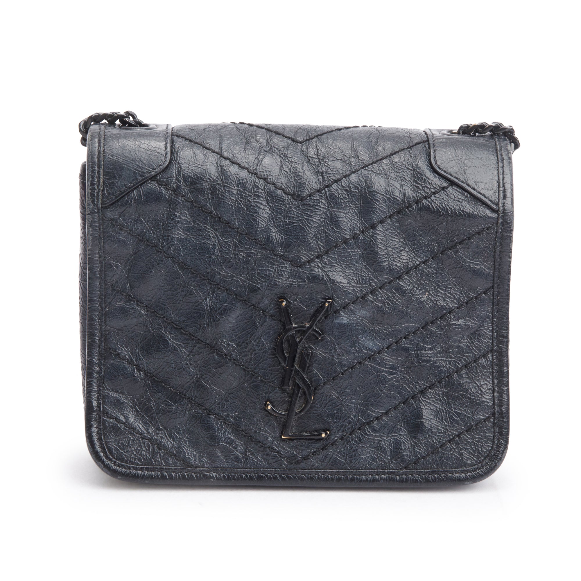 Saint Laurent Black Crinkled Calfskin Matelasse Niki Chain Wallet