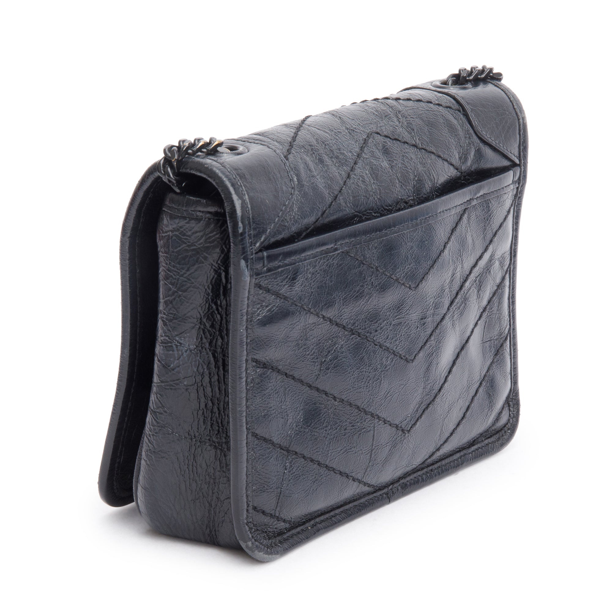 Saint Laurent Black Crinkled Calfskin Matelasse Niki Chain Wallet