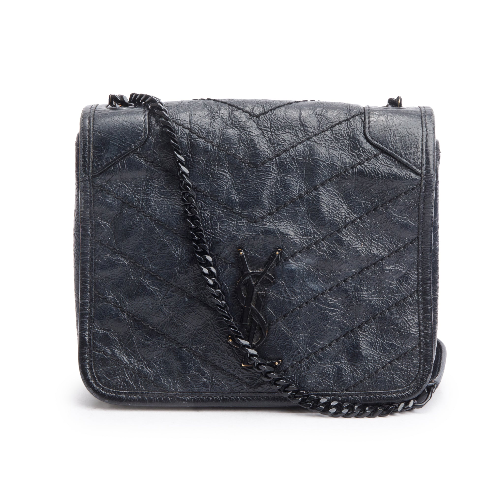 Saint Laurent Black Crinkled Calfskin Matelasse Niki Chain Wallet