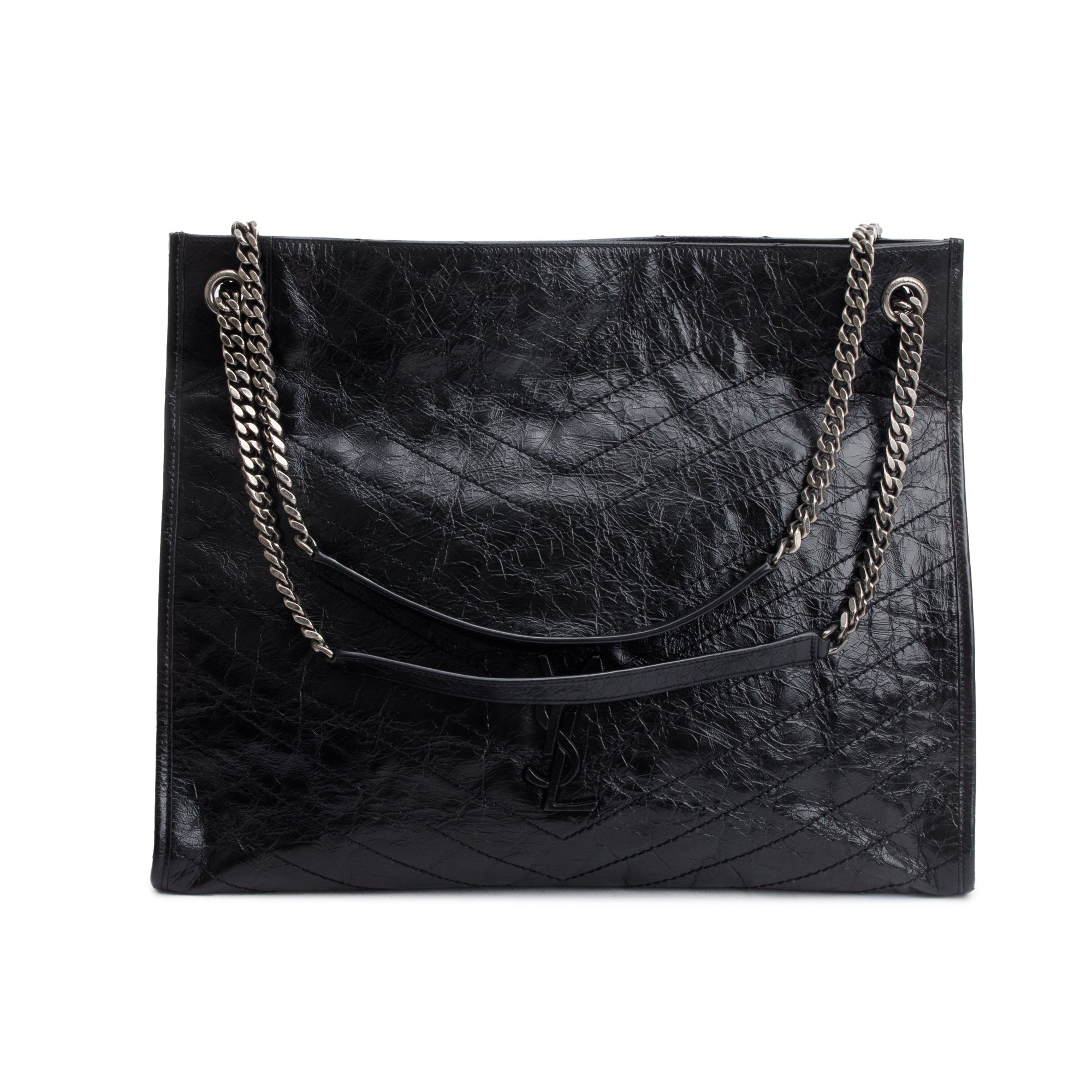 Saint Laurent Black Crinkled Leather Niki Tote Bag