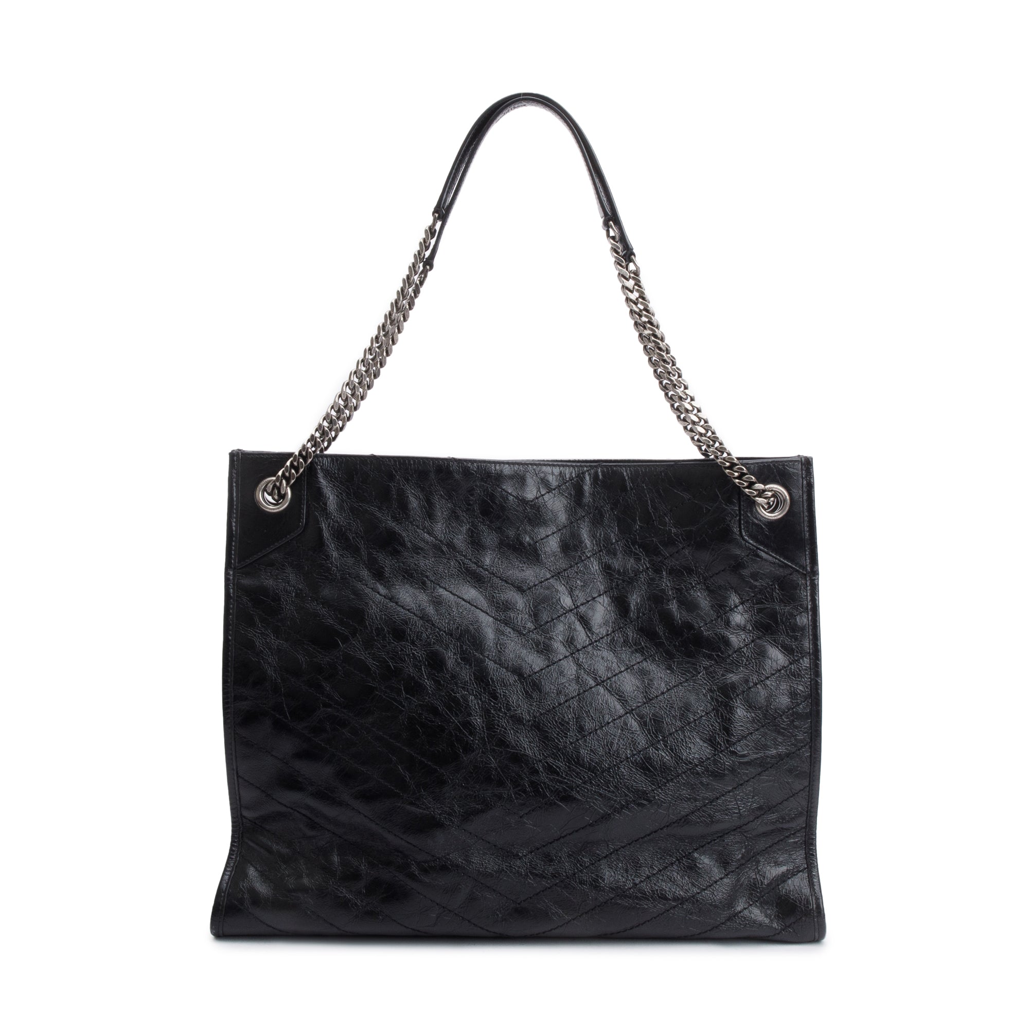 Saint Laurent Black Crinkled Leather Niki Tote Bag