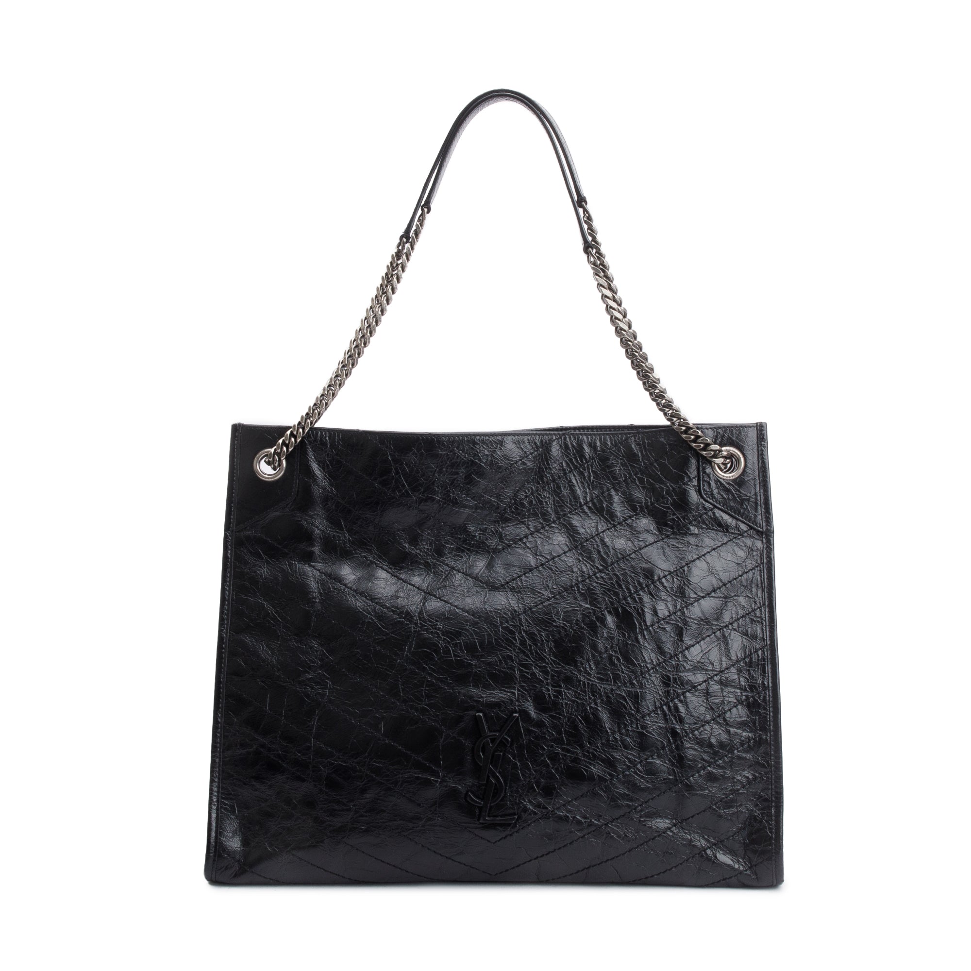 Saint Laurent Black Crinkled Leather Niki Tote Bag