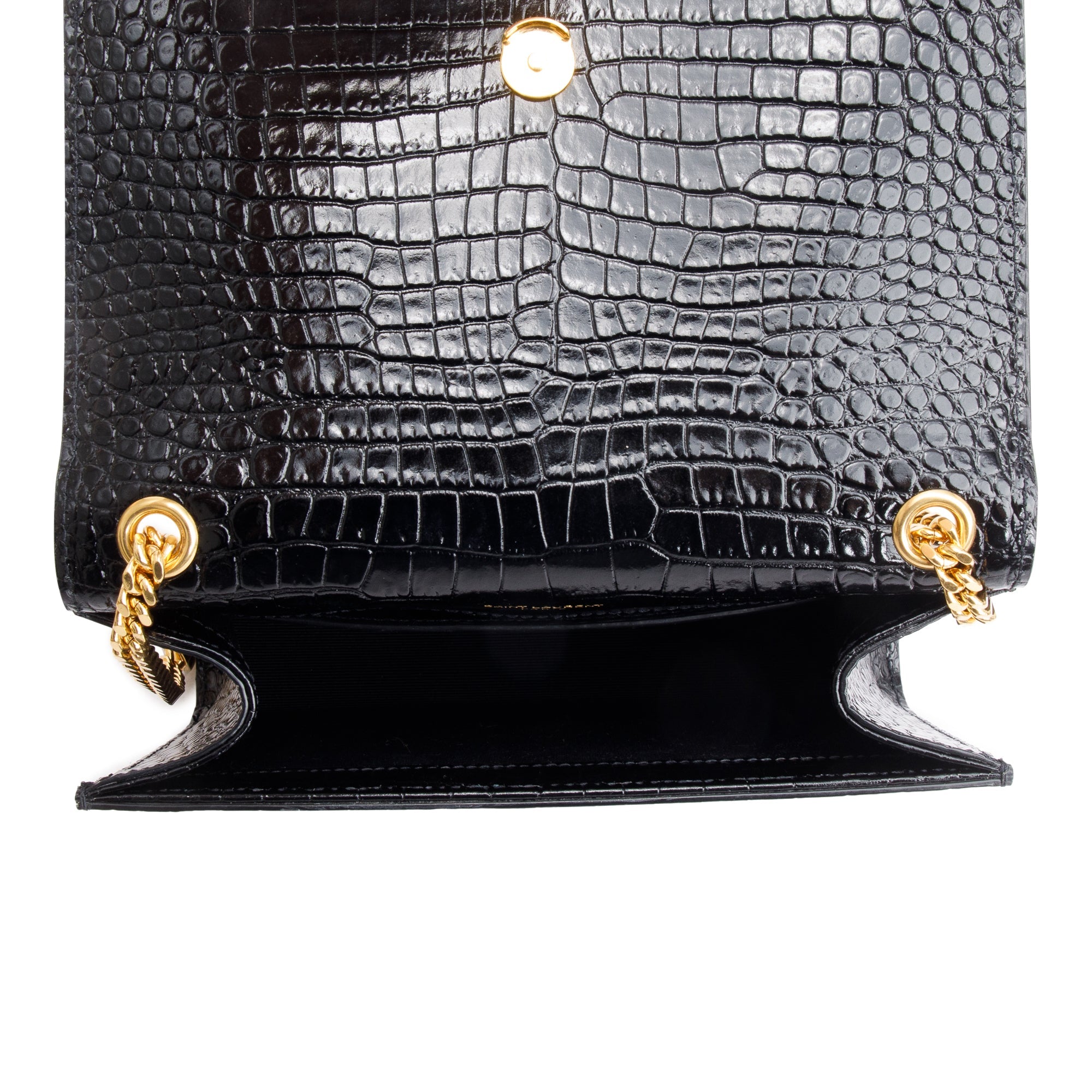 Saint Laurent Black Croc-Embossed Leather Small Kate Tassel Bag w/ Box