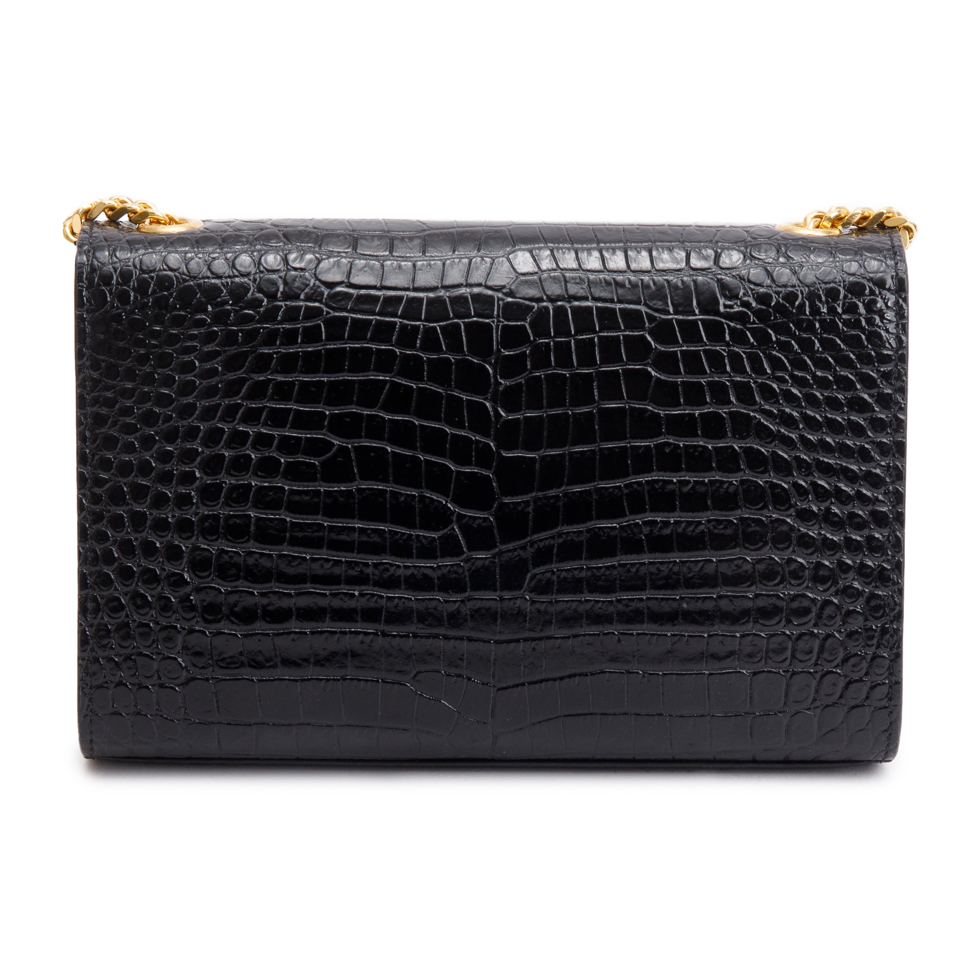 Saint Laurent Black Croc-Embossed Leather Small Kate Tassel Bag w/ Box